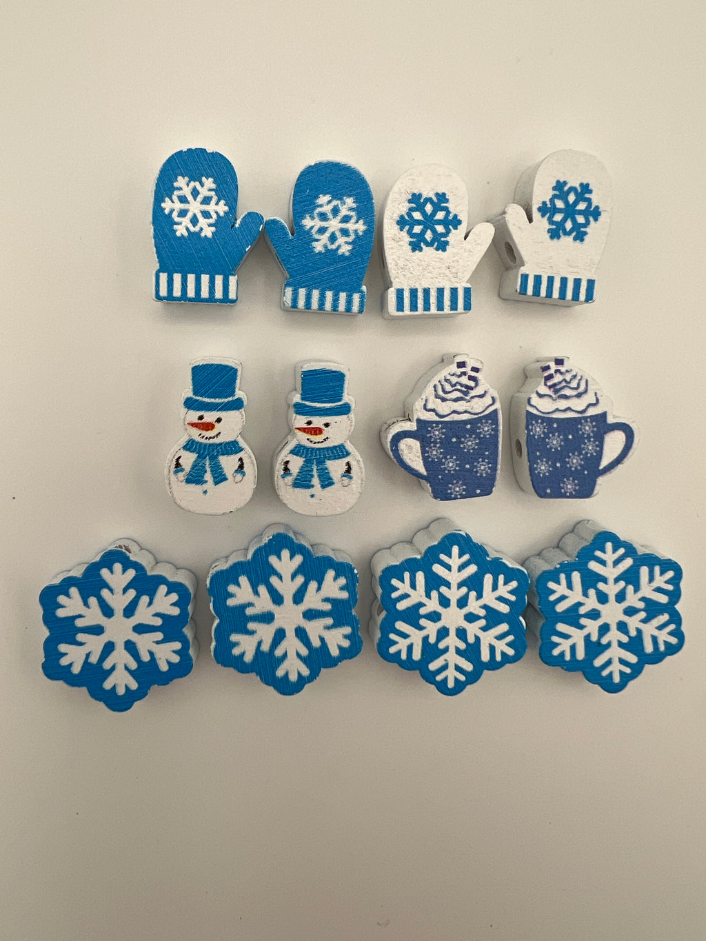 12 Christmas Painted Wood Beads Mixed Shapes