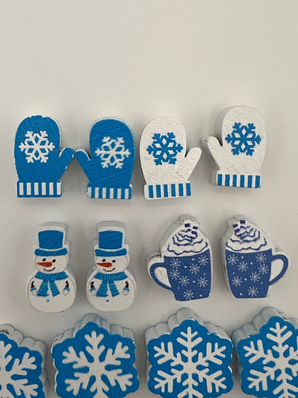 12 Christmas Painted Wood Beads Mixed Shapes