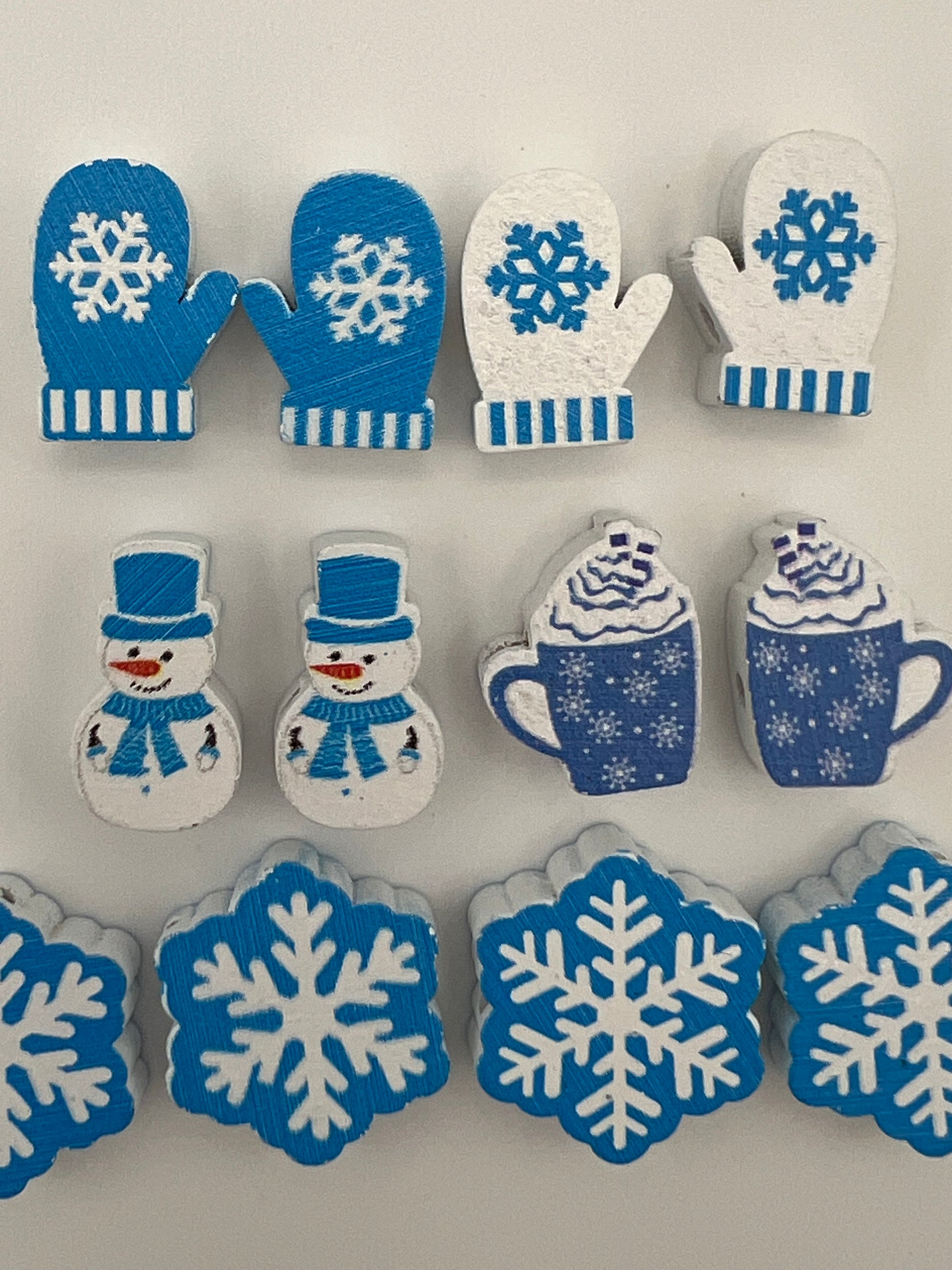 12 Christmas Painted Wood Beads Mixed Shapes