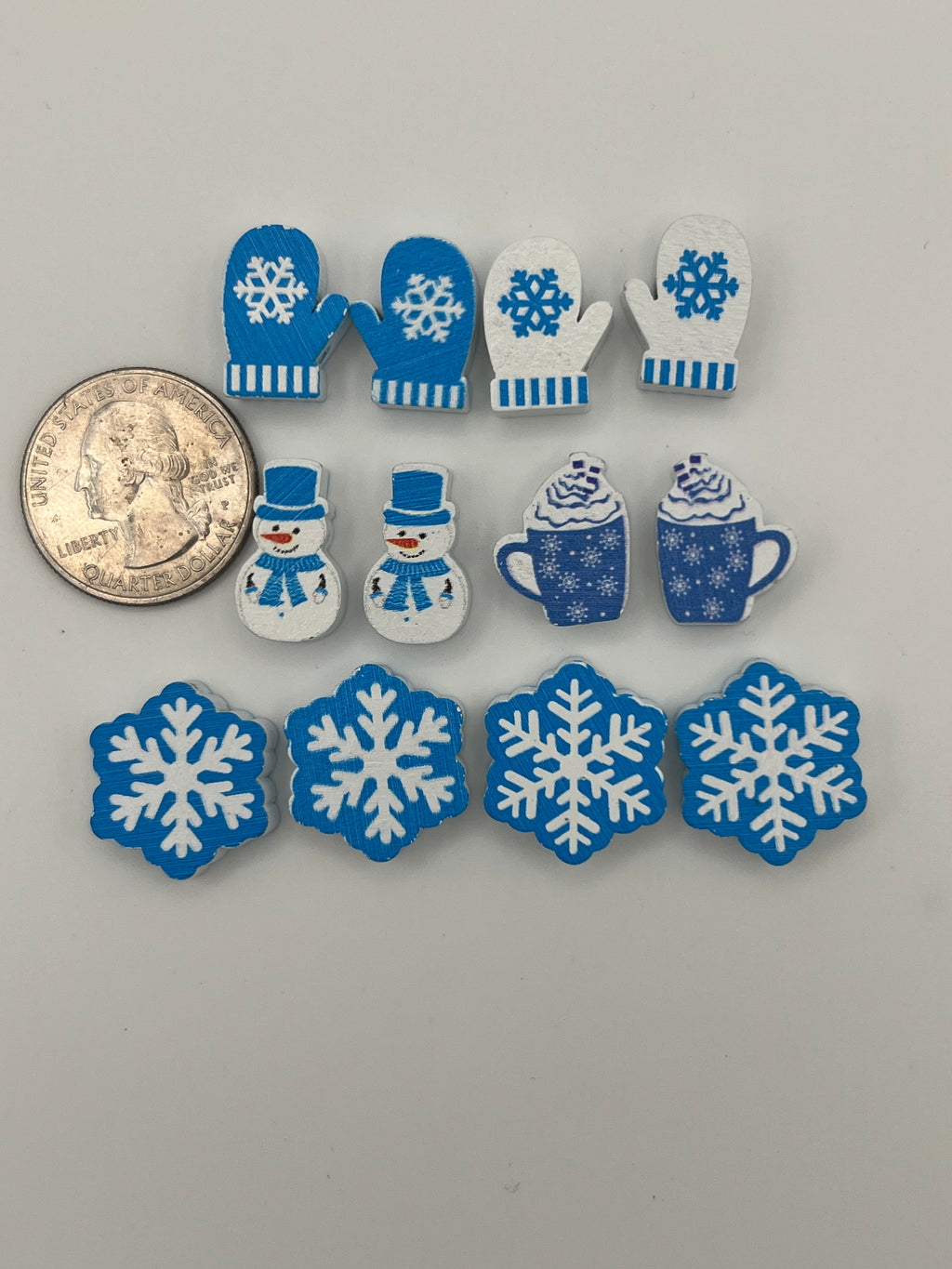 12 Christmas Painted Wood Beads Mixed Shapes