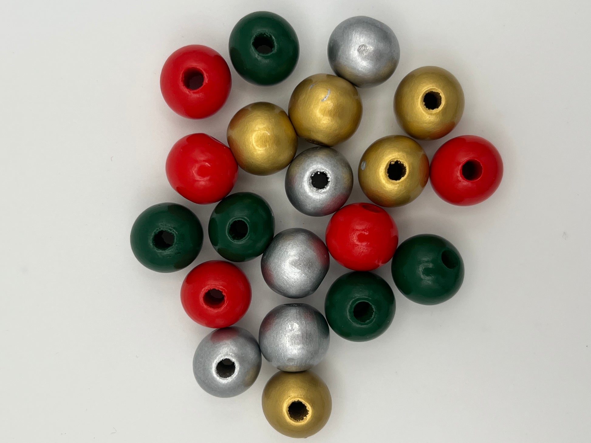 20 16mm Christmas Painted Wood Beads Mixed Colors