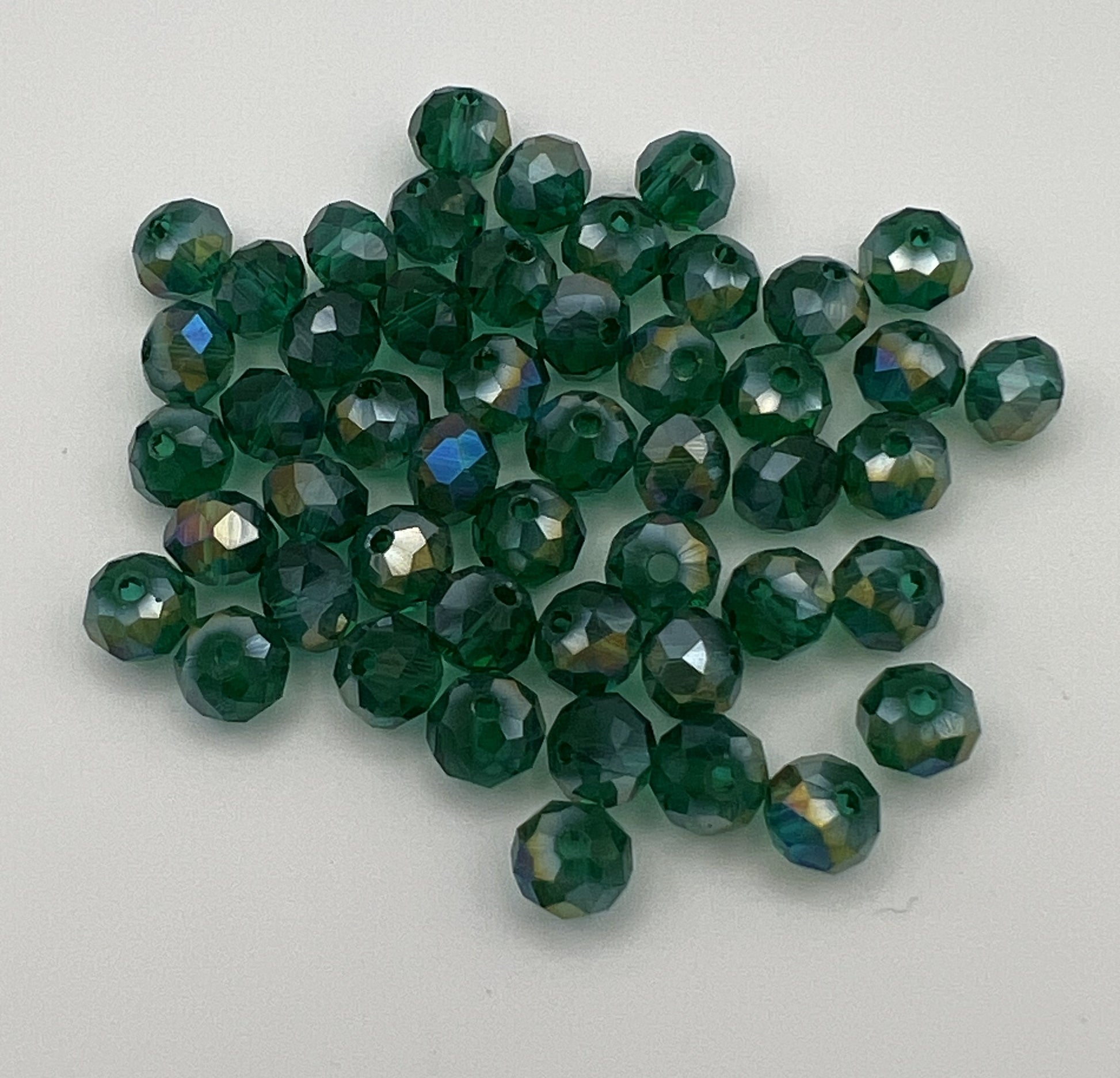 50 8X6mm AB Color Electroplated Faceted Glass Rondelle Beads Green