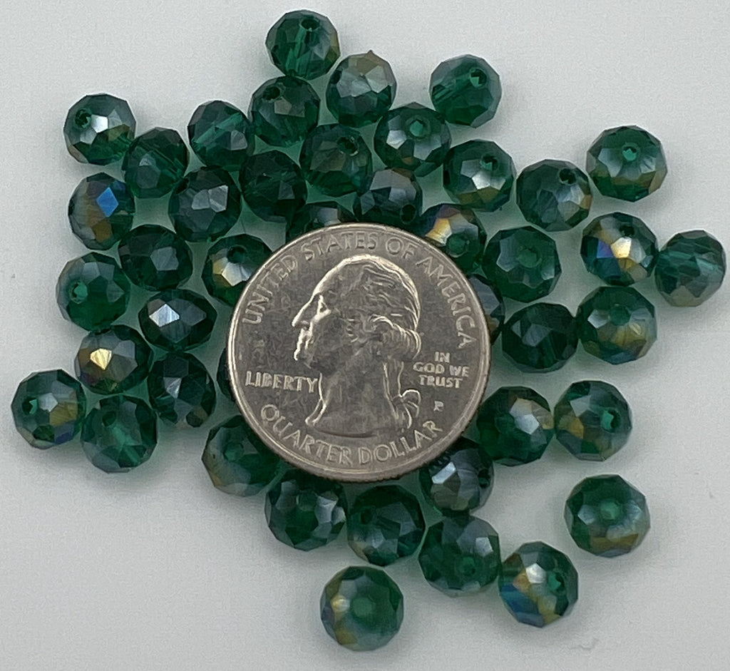 50 8X6mm AB Color Electroplated Faceted Glass Rondelle Beads Green