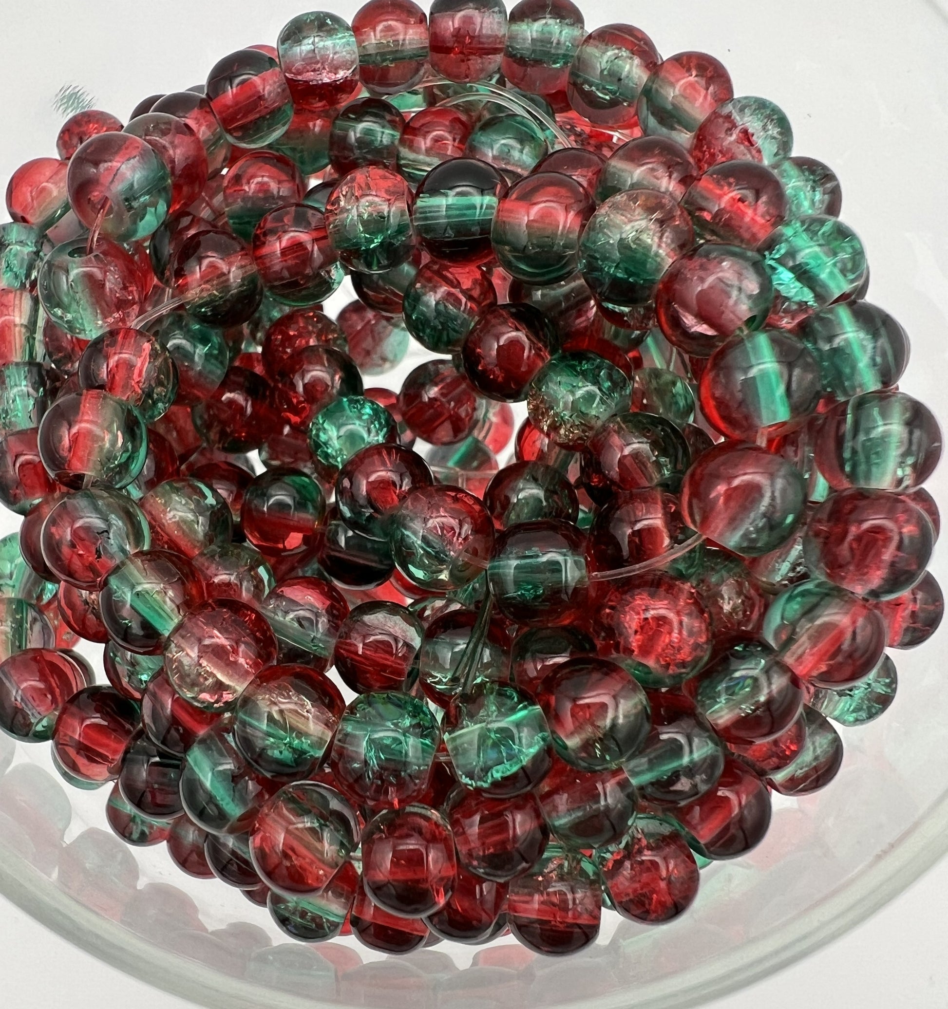 75 6mm Two-Tone Crackle Glass Beads Christmas Cheer