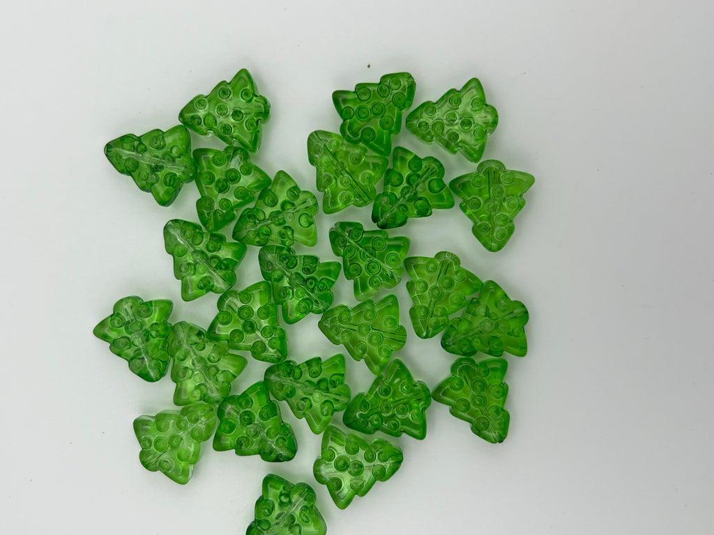 25 Transparent Glass Christmas Tree Beads Green
