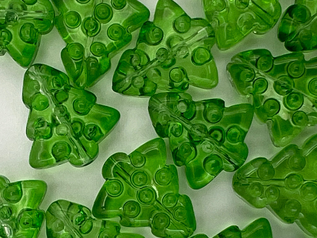 25 Transparent Glass Christmas Tree Beads Green
