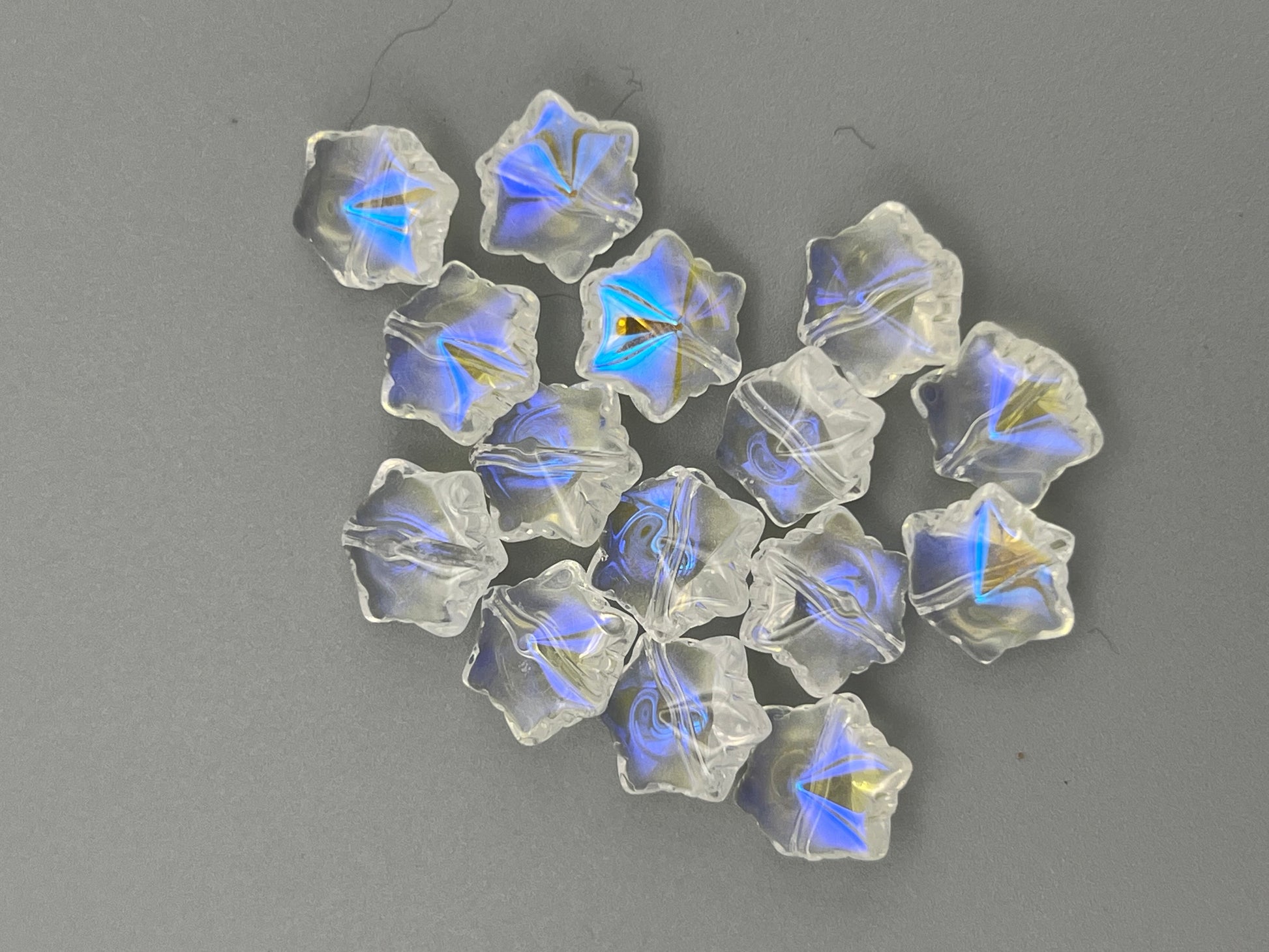 15 Transparent AB Plated Glass Snowflake Beads Clear