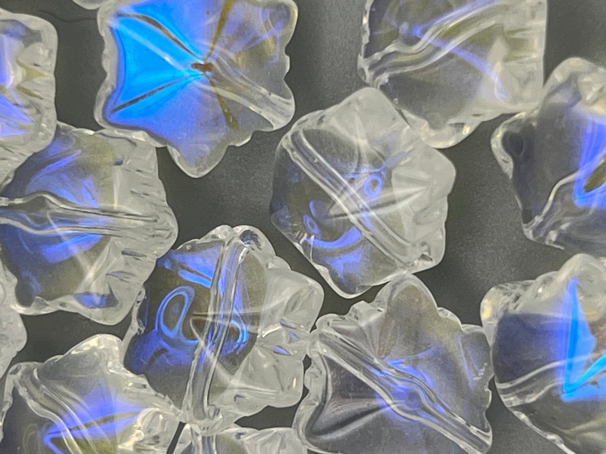 15 Transparent AB Plated Glass Snowflake Beads Clear