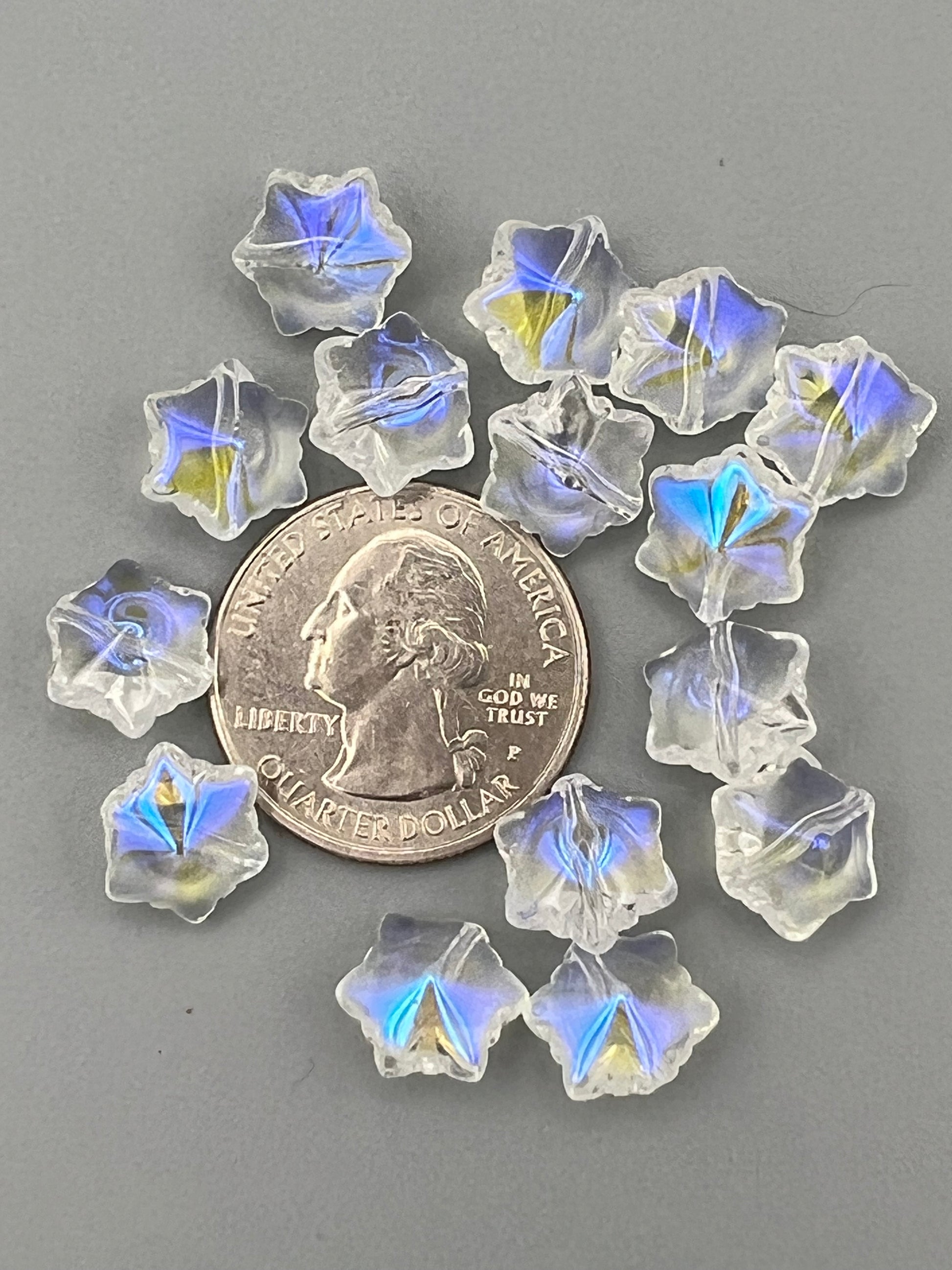15 Transparent AB Plated Glass Snowflake Beads Clear