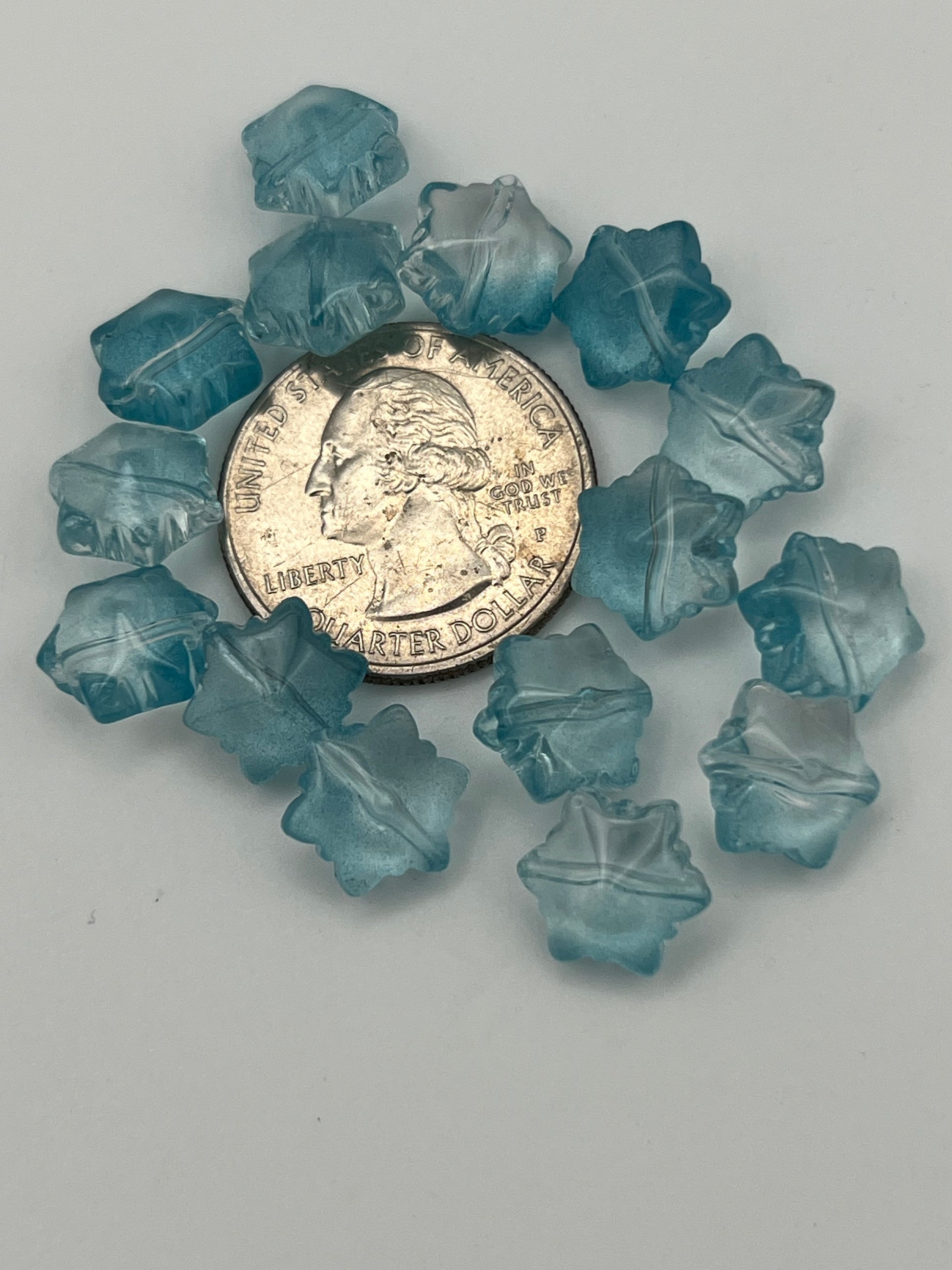 15 Transparent Glass Snowflake Beads Aqua