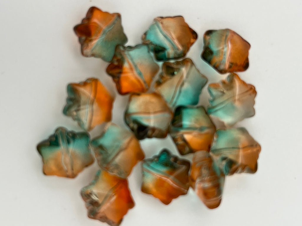 15 Transparent Glass Snowflake Beads Medium Aqua