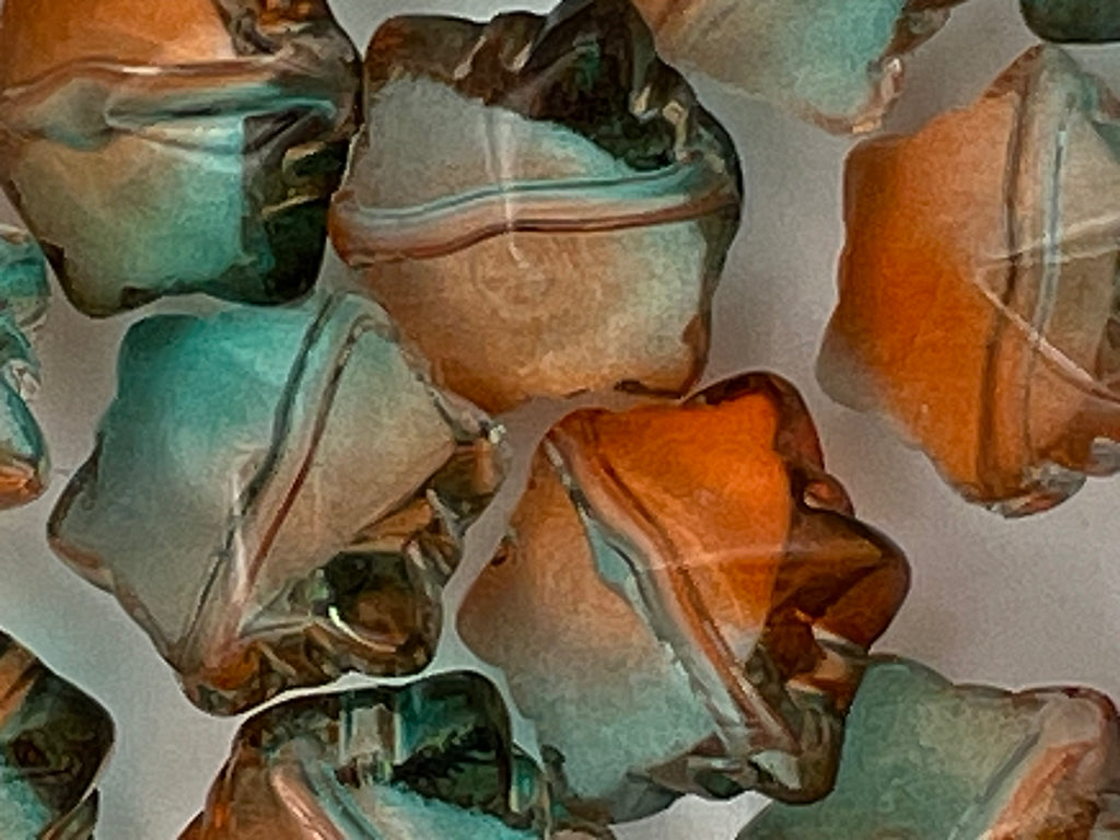 15 Transparent Glass Snowflake Beads Medium Aqua