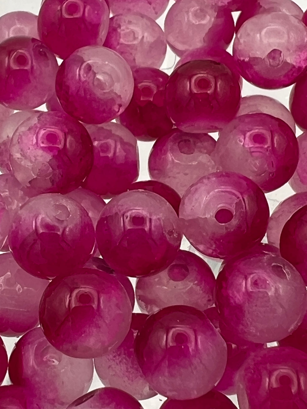 50 8mm Two-Tone Crackle Glass Beads Medium Violet Red & White