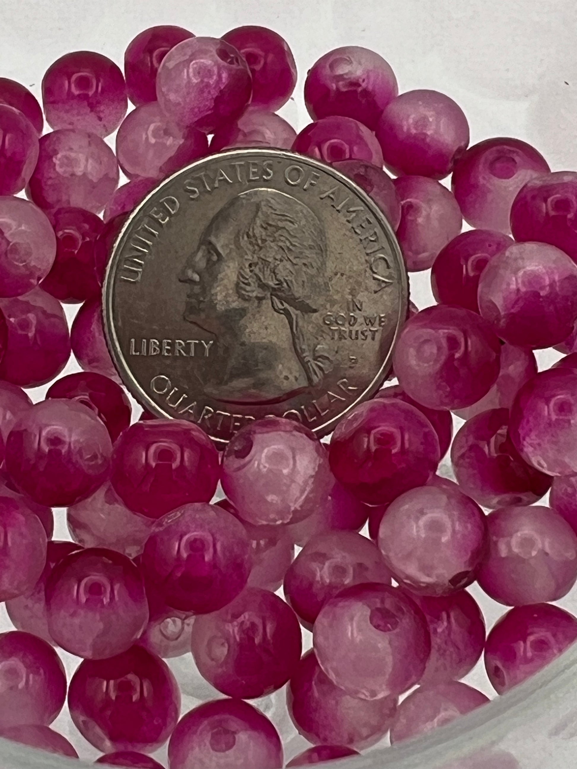 50 8mm Two-Tone Crackle Glass Beads Medium Violet Red & White