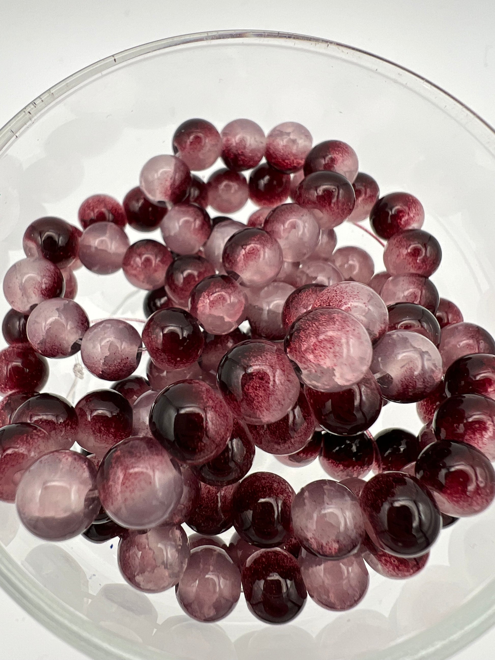 50 8mm Two-Tone Crackle Glass Beads Coconut Brown & White