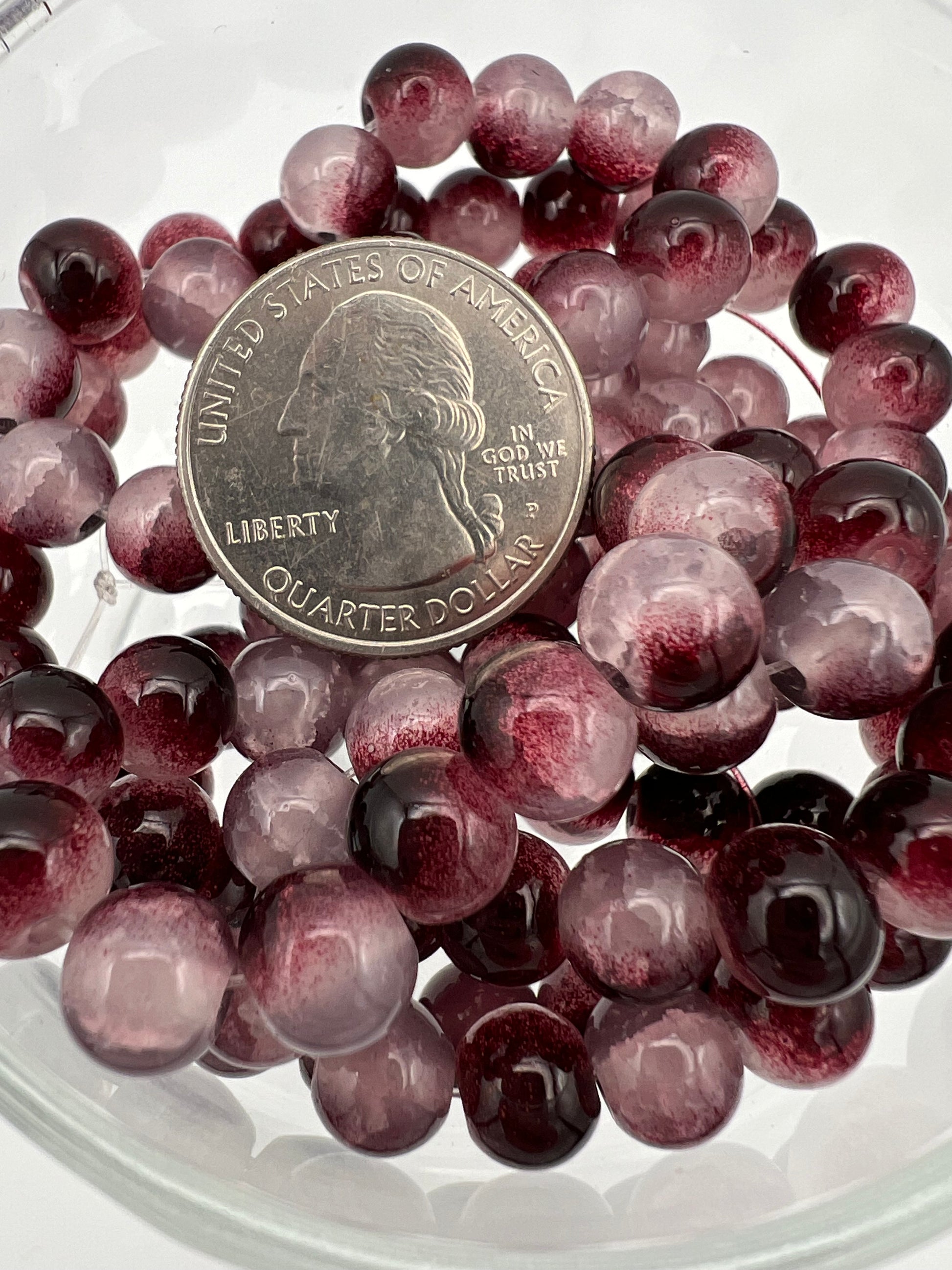 50 8mm Two-Tone Crackle Glass Beads Coconut Brown & White