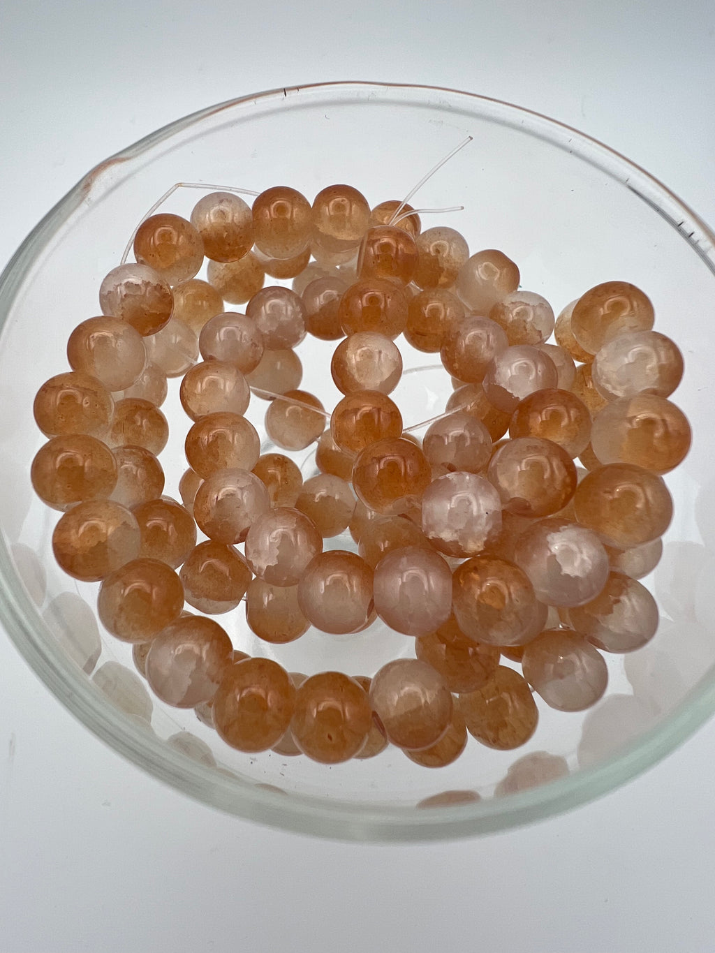 50 8mm Two-Tone Crackle Glass Beads Sandy Brown & White