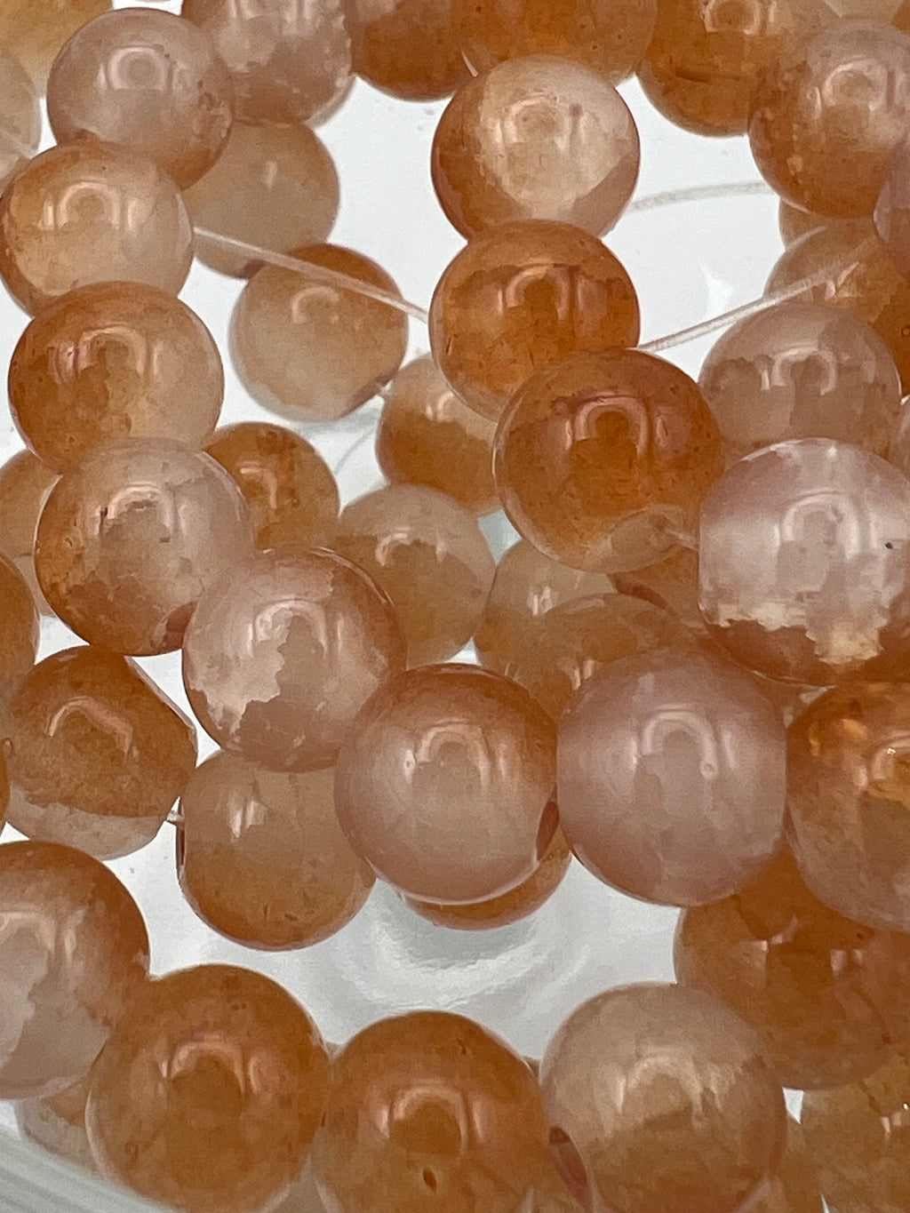 50 8mm Two-Tone Crackle Glass Beads Sandy Brown & White