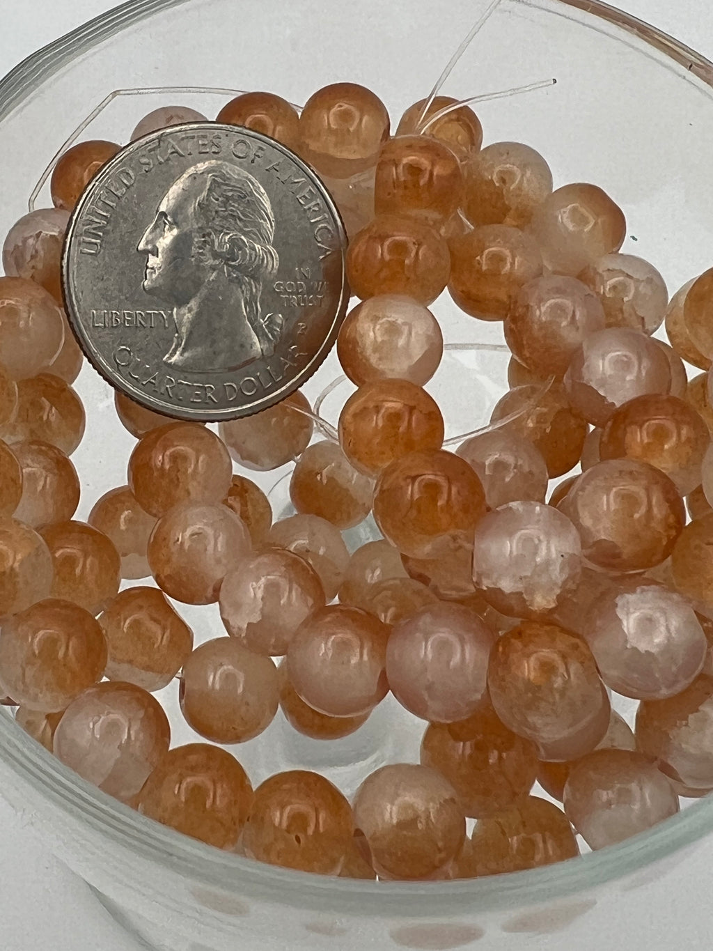 50 8mm Two-Tone Crackle Glass Beads Sandy Brown & White