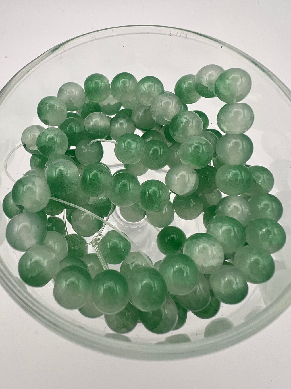 50 8mm Two-Tone Crackle Glass Beads Green & White