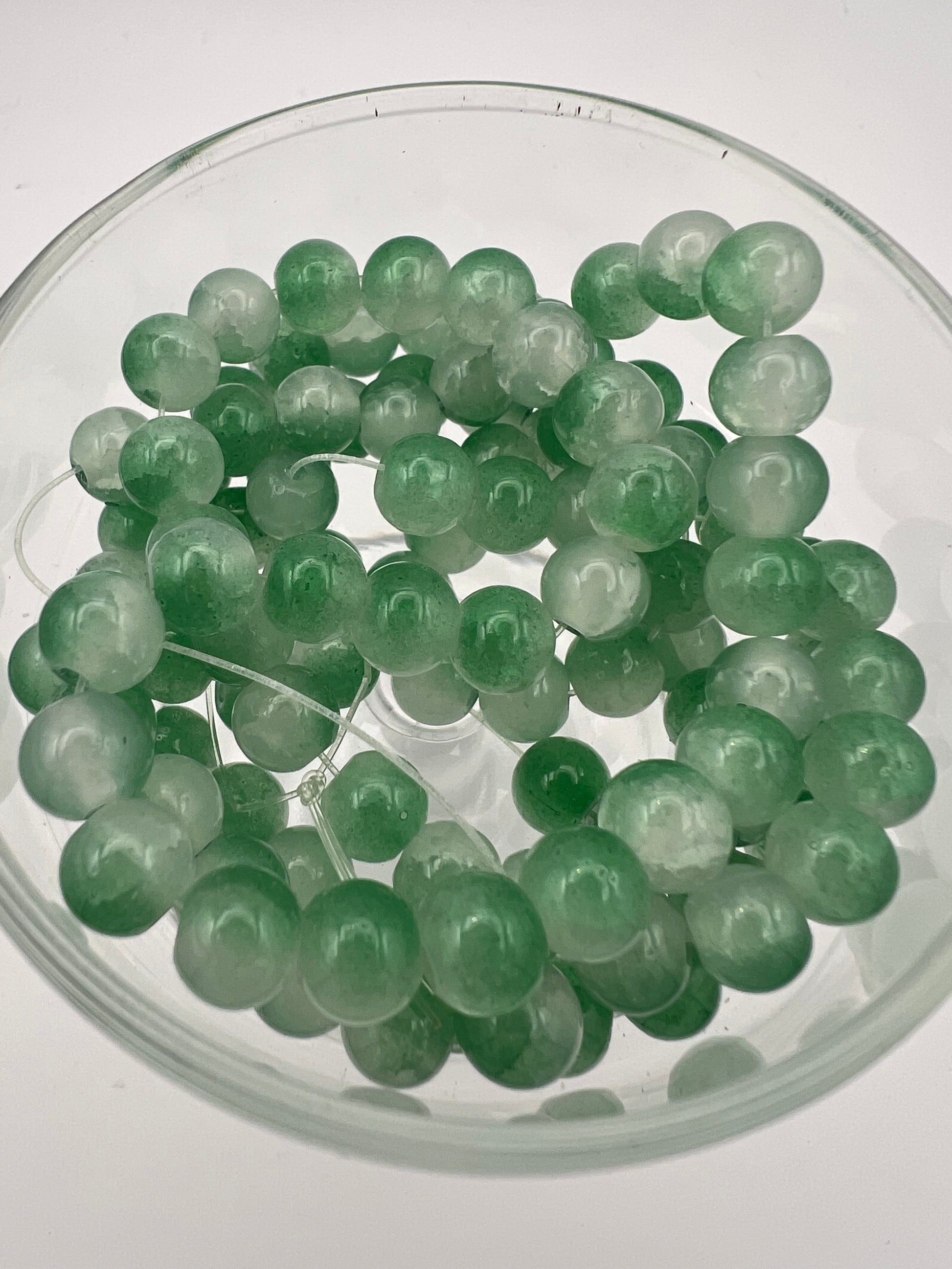 50 8mm Two-Tone Crackle Glass Beads Green & White