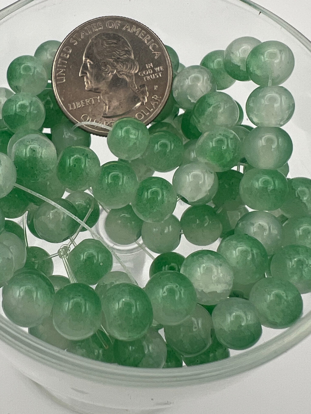 50 8mm Two-Tone Crackle Glass Beads Green & White