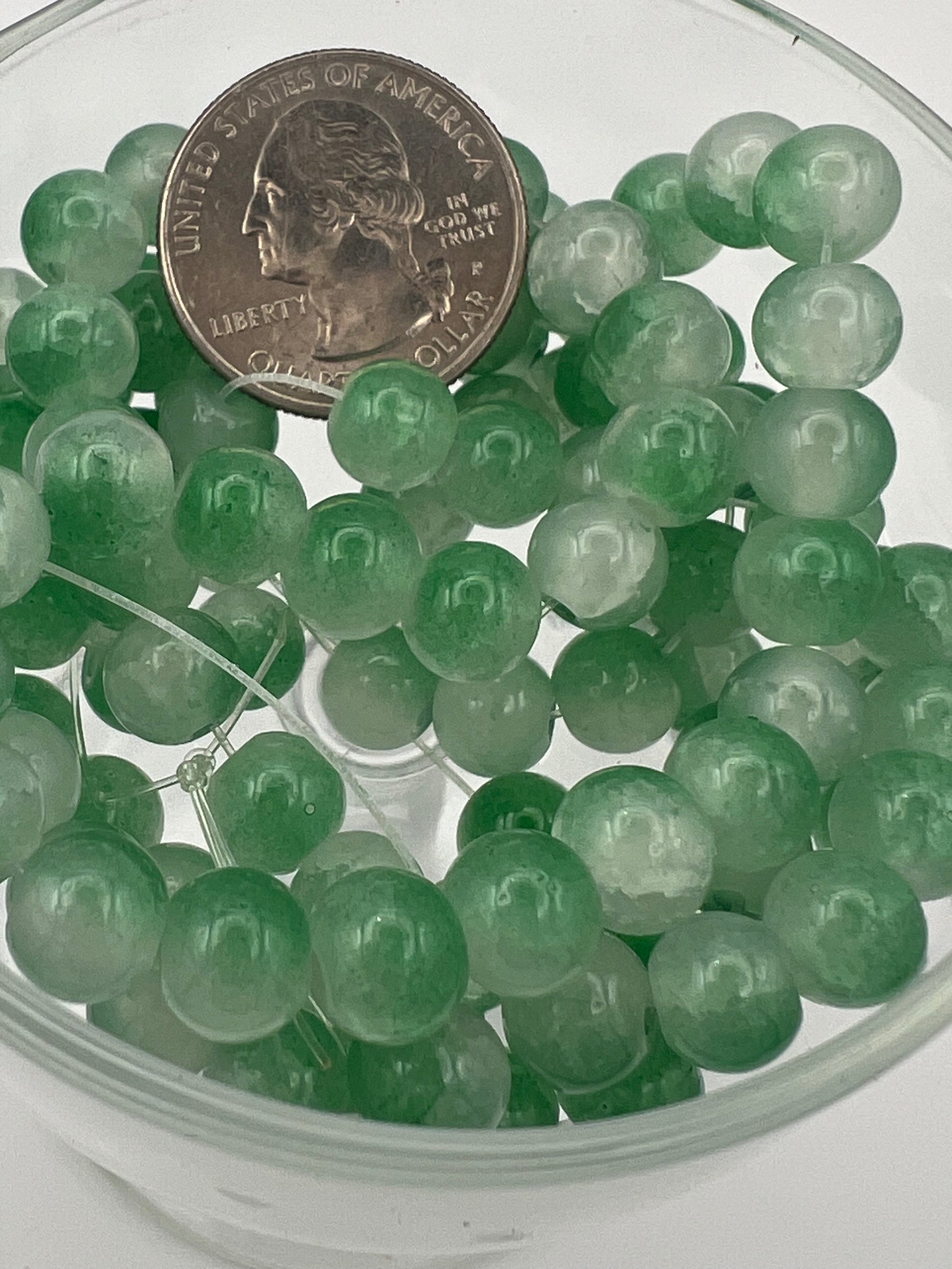 50 8mm Two-Tone Crackle Glass Beads Green & White