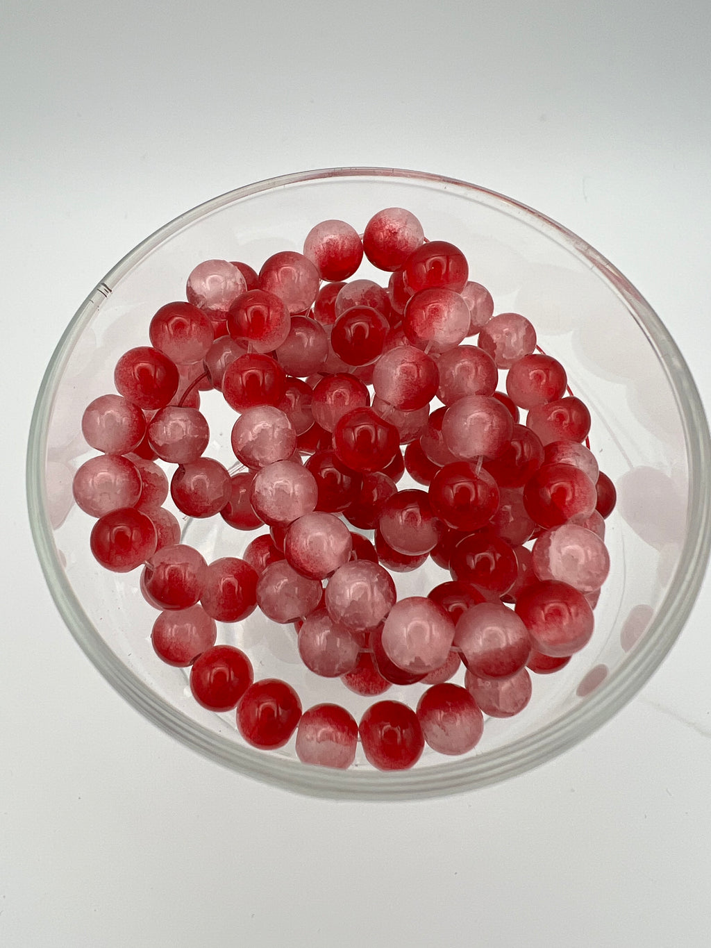 50 8mm Two-Tone Crackle Glass Beads Red & White