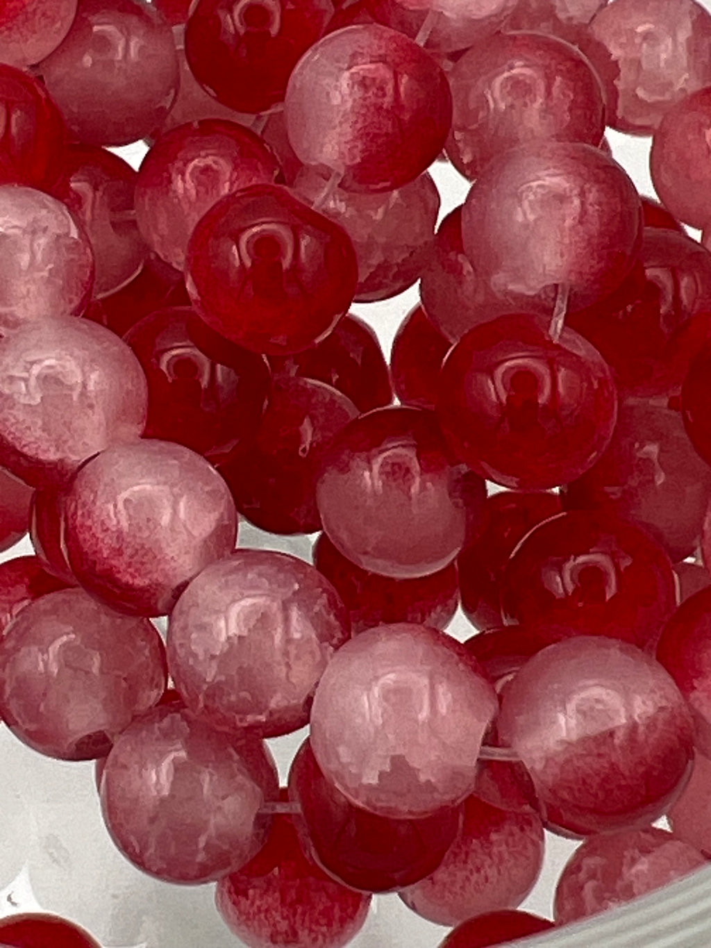 50 8mm Two-Tone Crackle Glass Beads Red & White