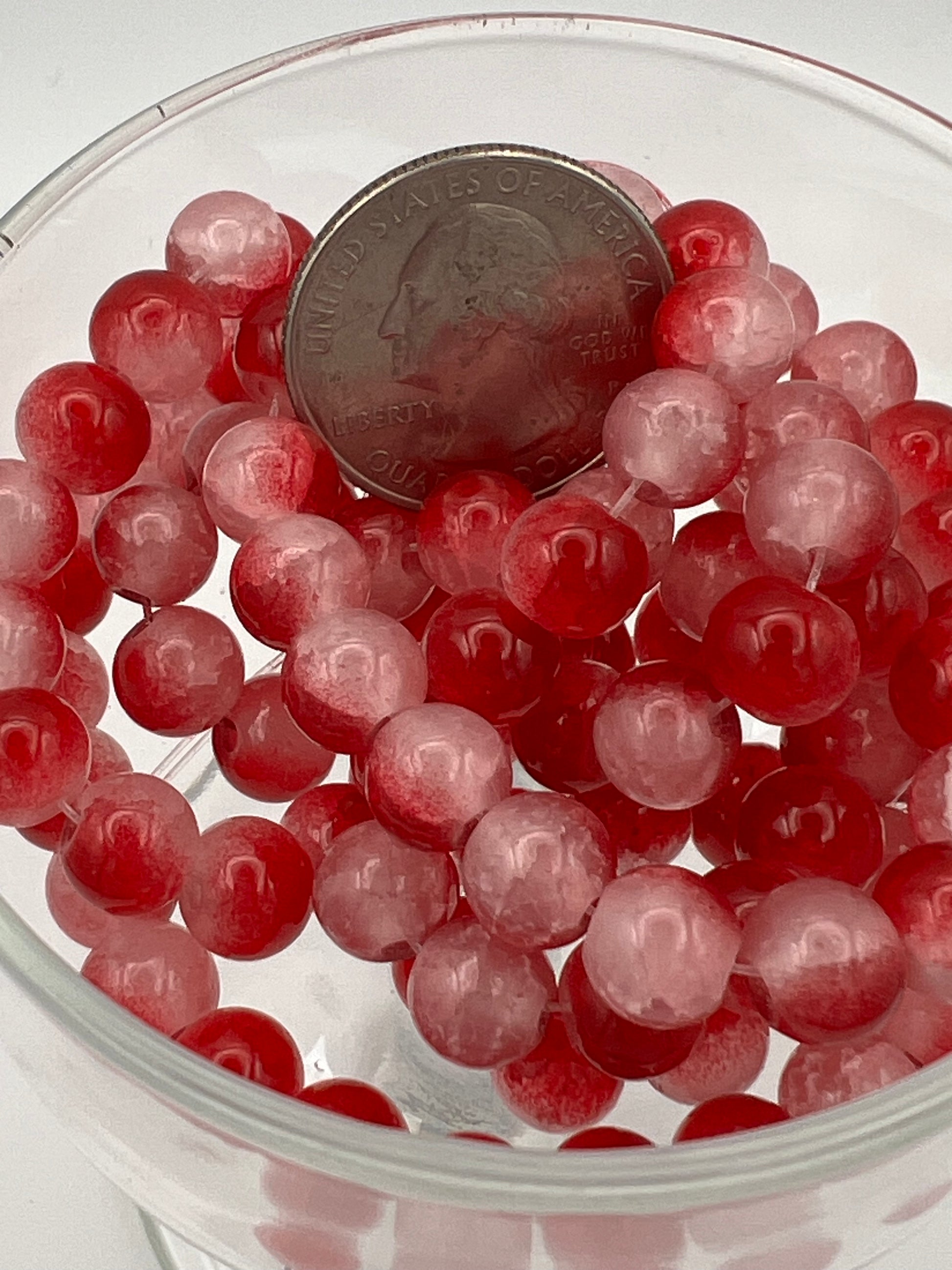 50 8mm Two-Tone Crackle Glass Beads Red & White