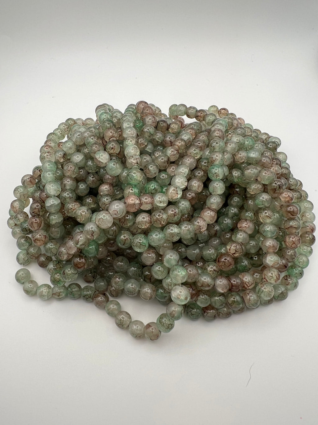 50 8mm Painted Swirl Crackle Glass Beads Green
