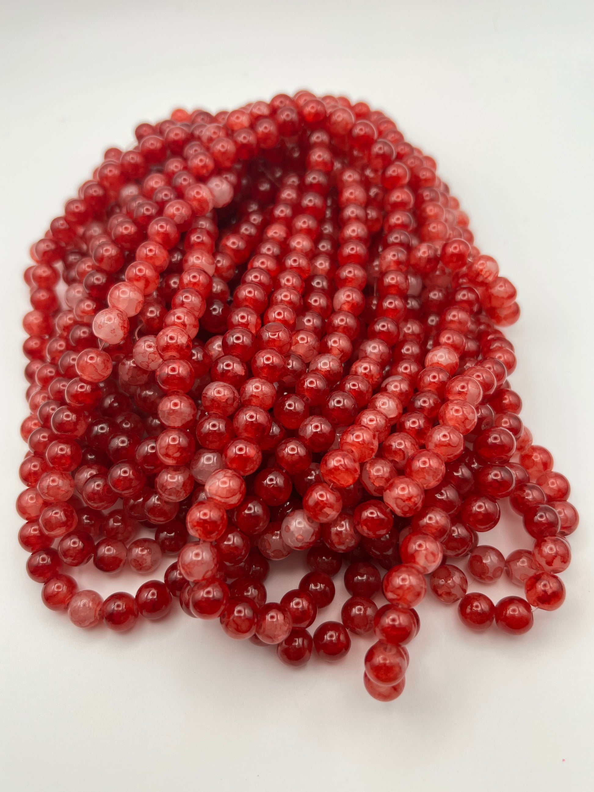 50 8mm Painted Swirl Crackle Glass Beads Canyon Red