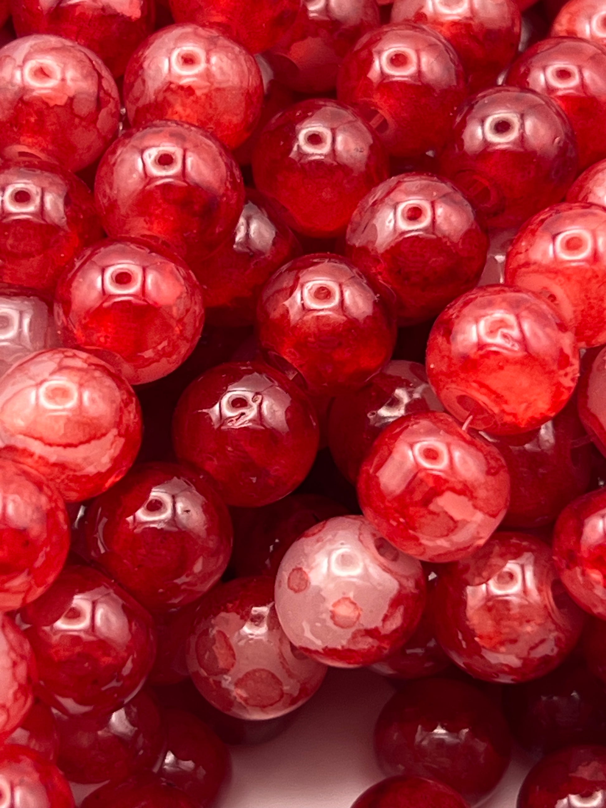 50 8mm Painted Swirl Crackle Glass Beads Canyon Red