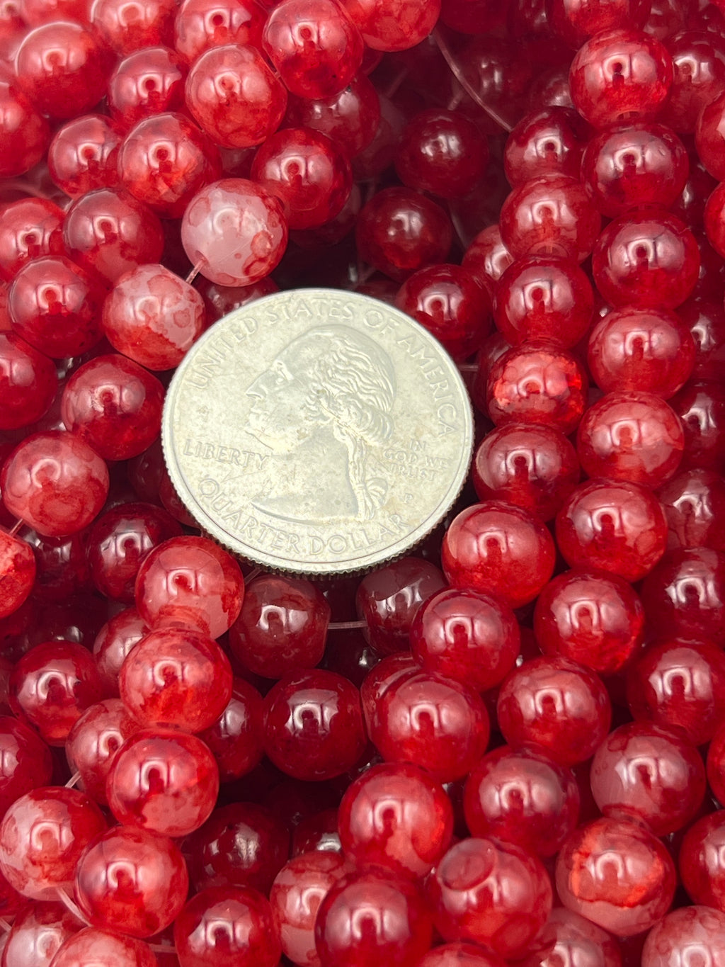 50 8mm Painted Swirl Crackle Glass Beads Canyon Red