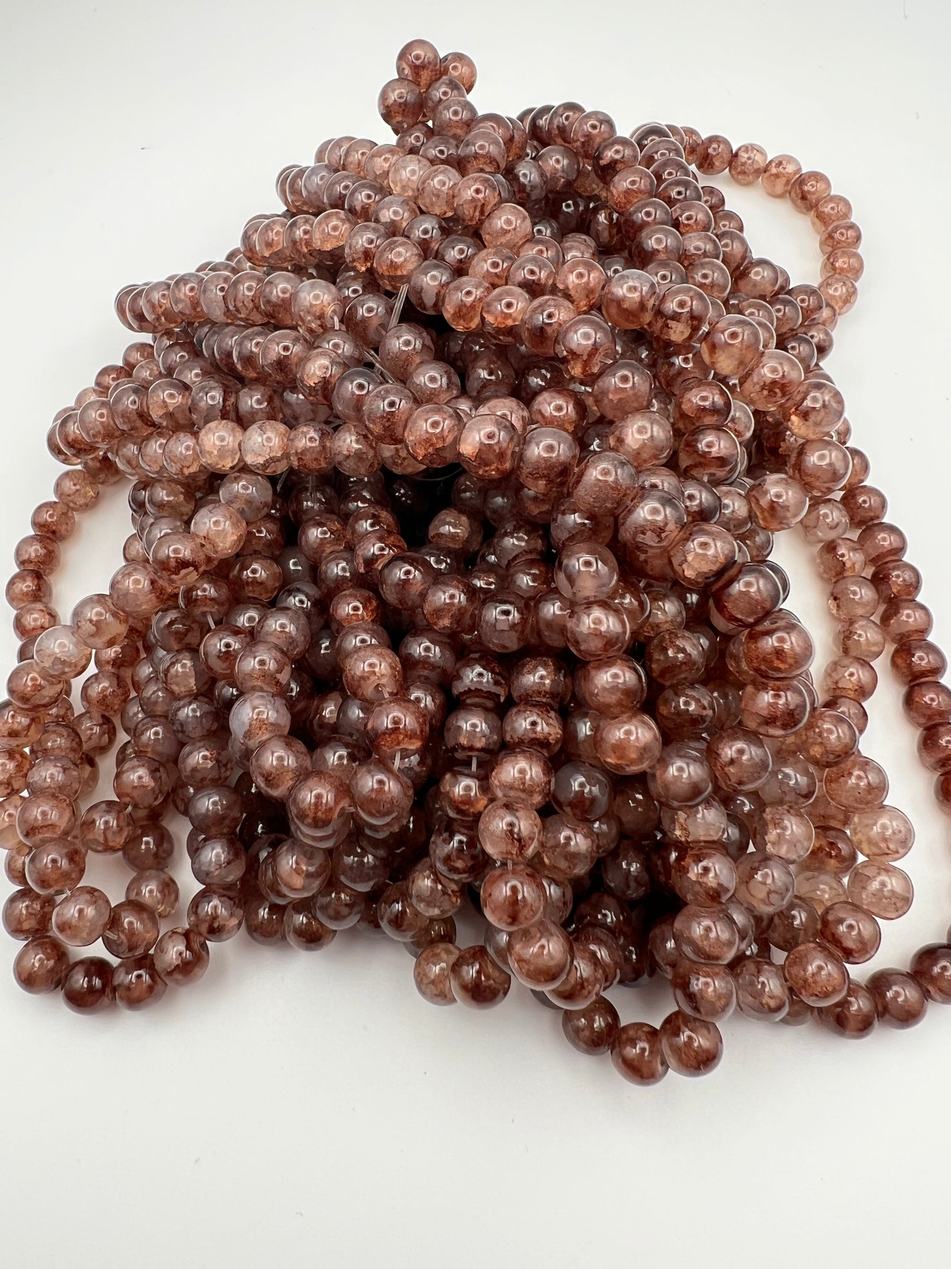 50 8mm Painted Swirl Crackle Glass Beads Camel