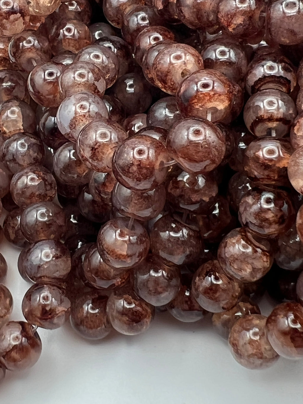 50 8mm Painted Swirl Crackle Glass Beads Camel