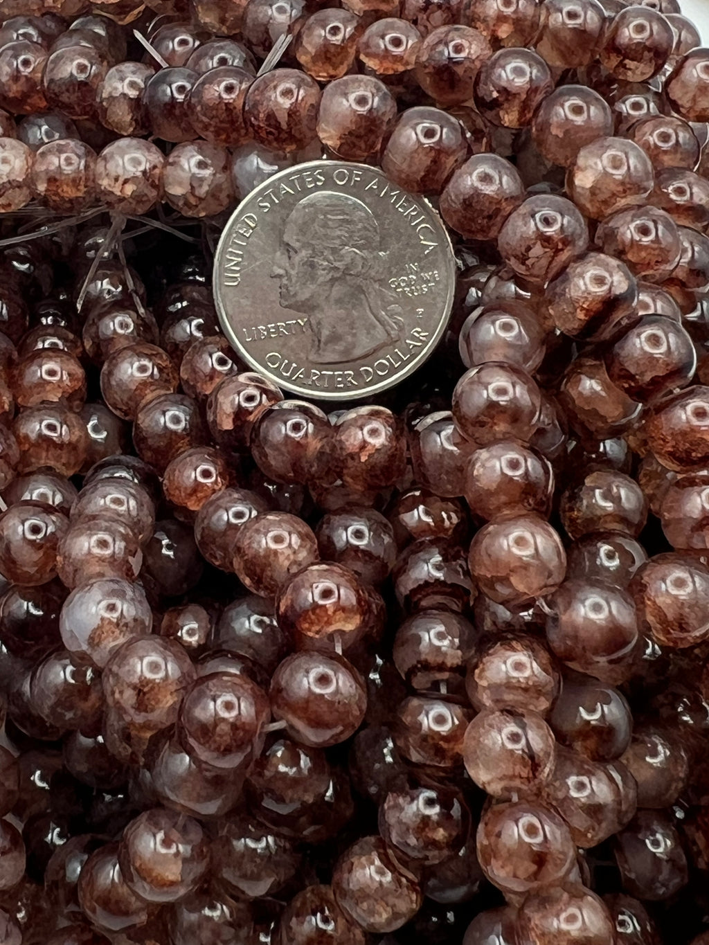 50 8mm Painted Swirl Crackle Glass Beads Camel