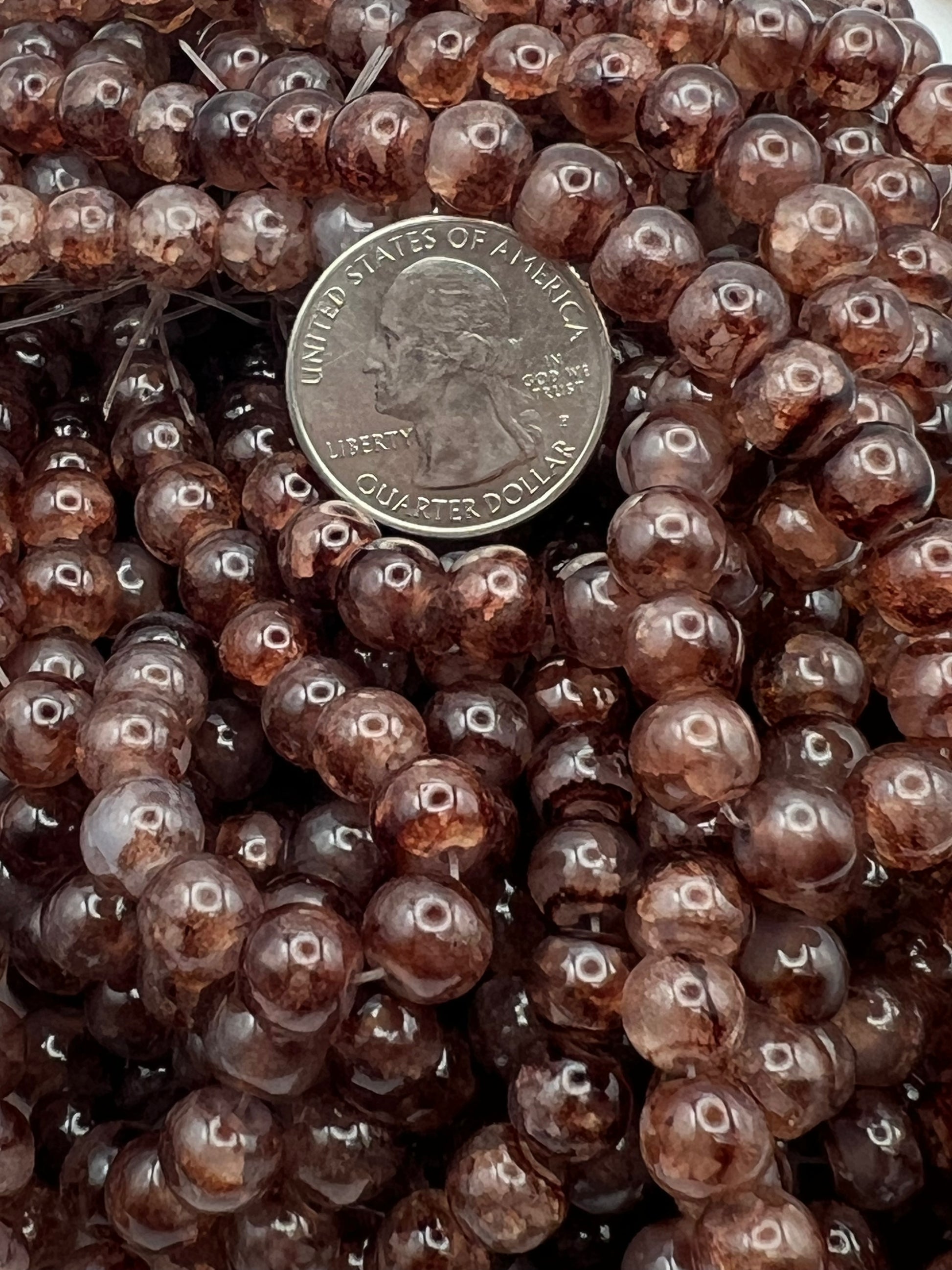 50 8mm Painted Swirl Crackle Glass Beads Camel