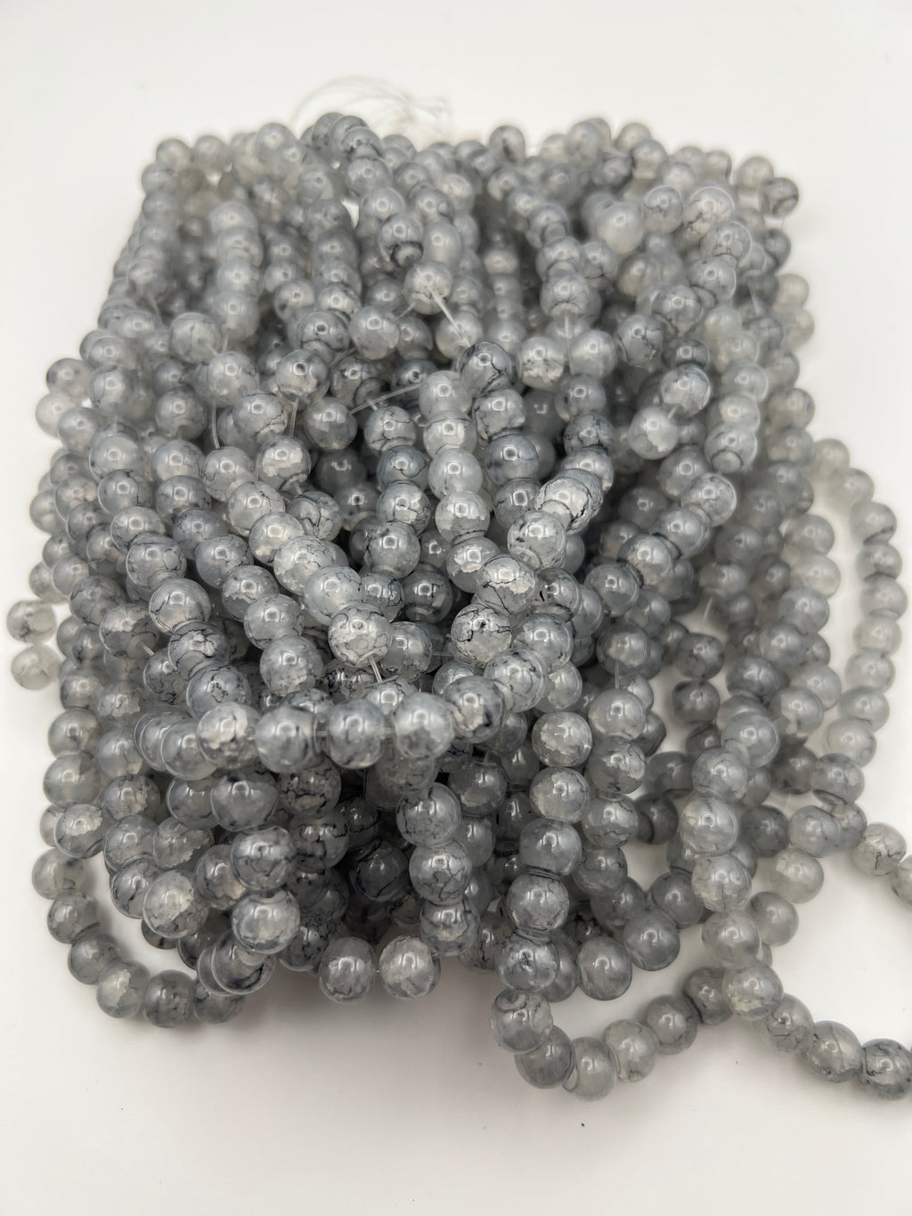 50 8mm Painted Swirl Crackle Glass Beads Light Gray