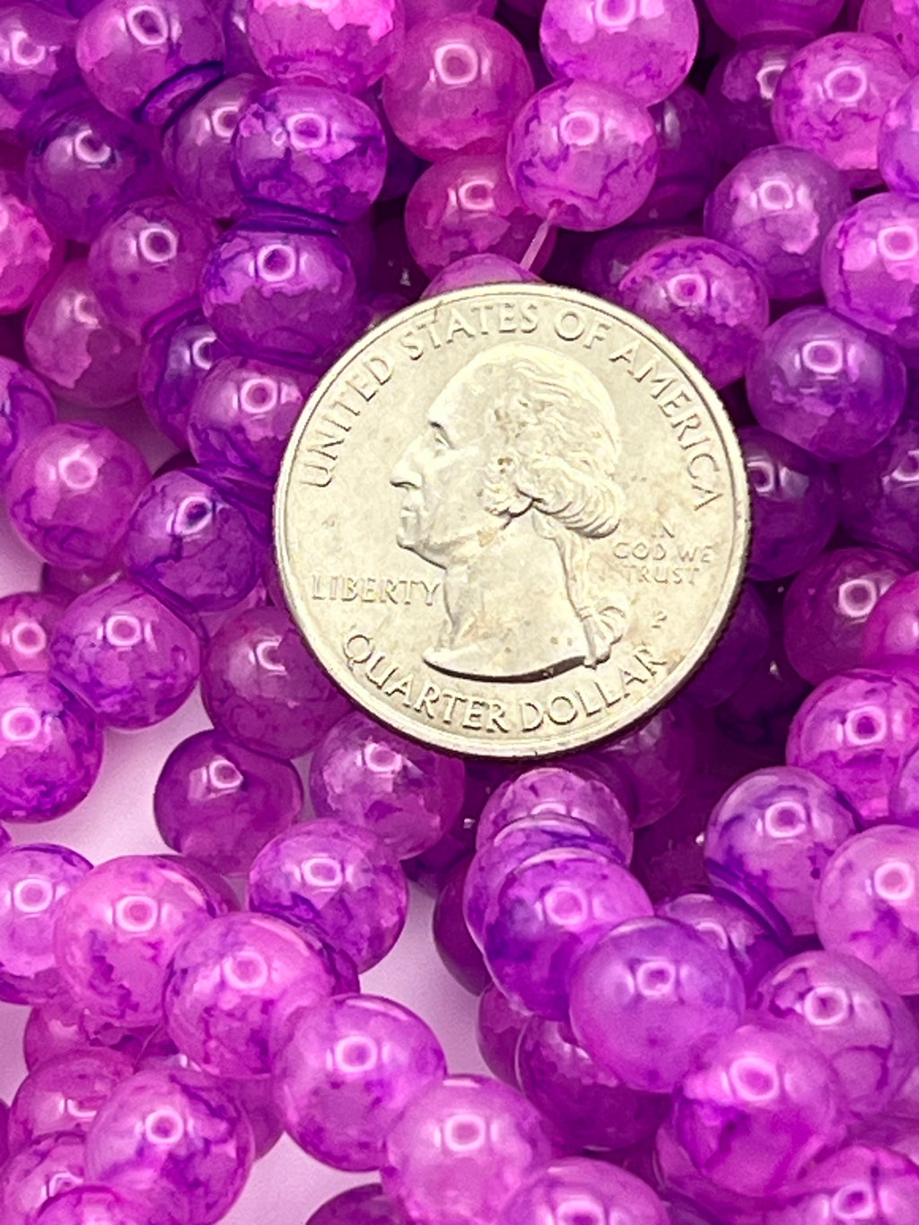 50 8mm Painted Swirl Crackle Glass Beads Medium Orchid