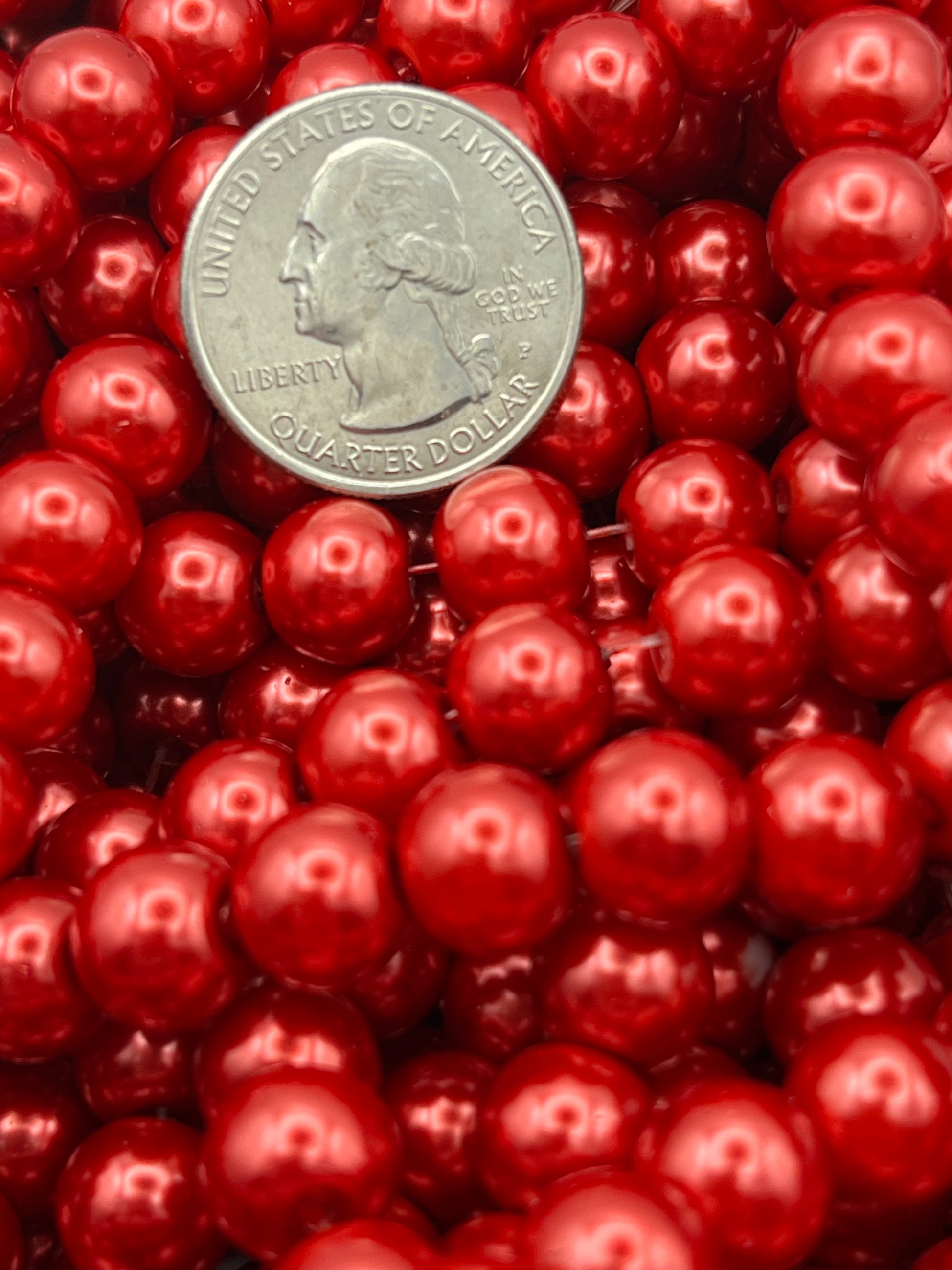 35 10mm Glass Pearl Beads Firebrick