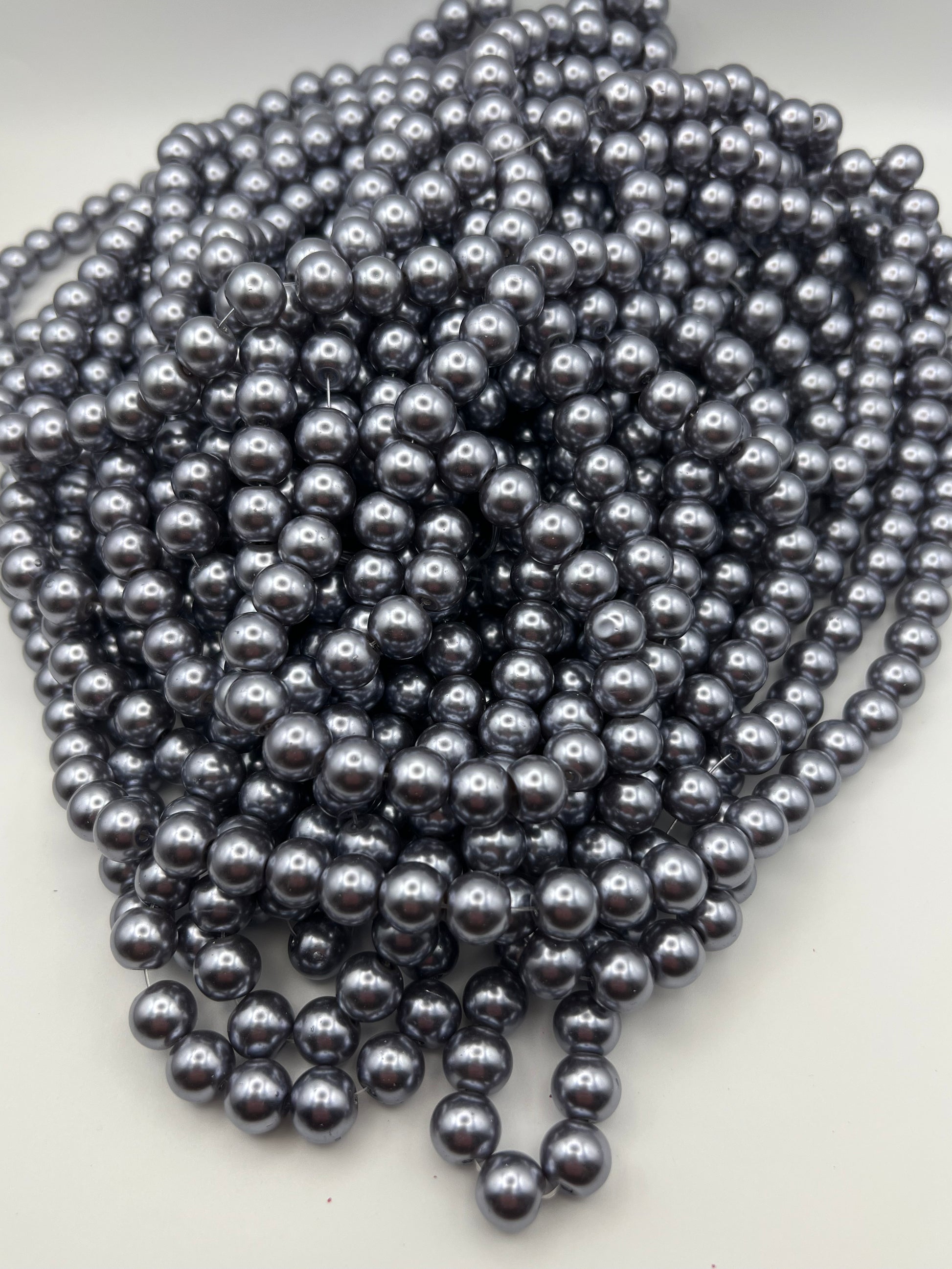 35 10mm Glass Pearl Beads Slate Gray