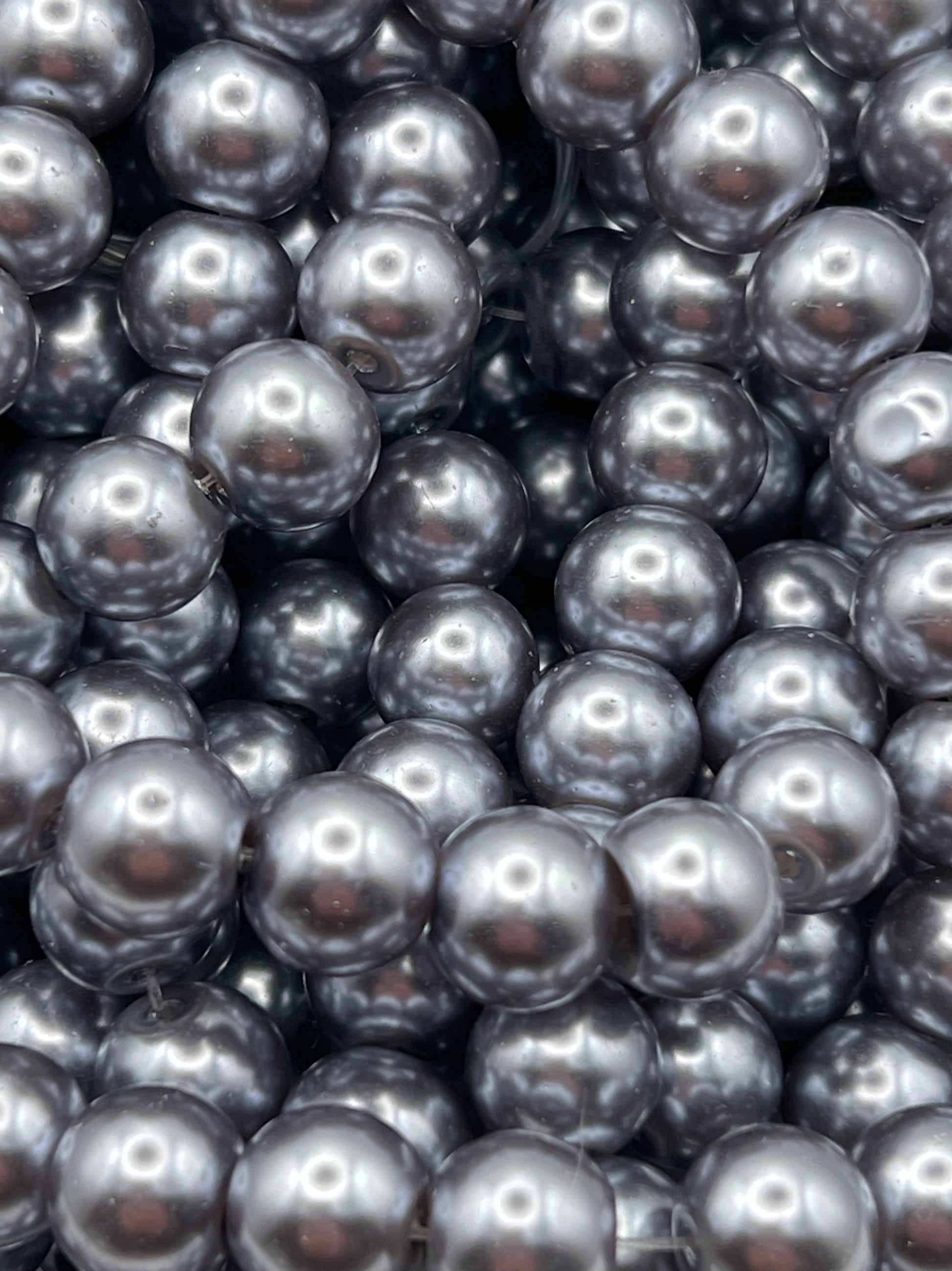 35 10mm Glass Pearl Beads Slate Gray