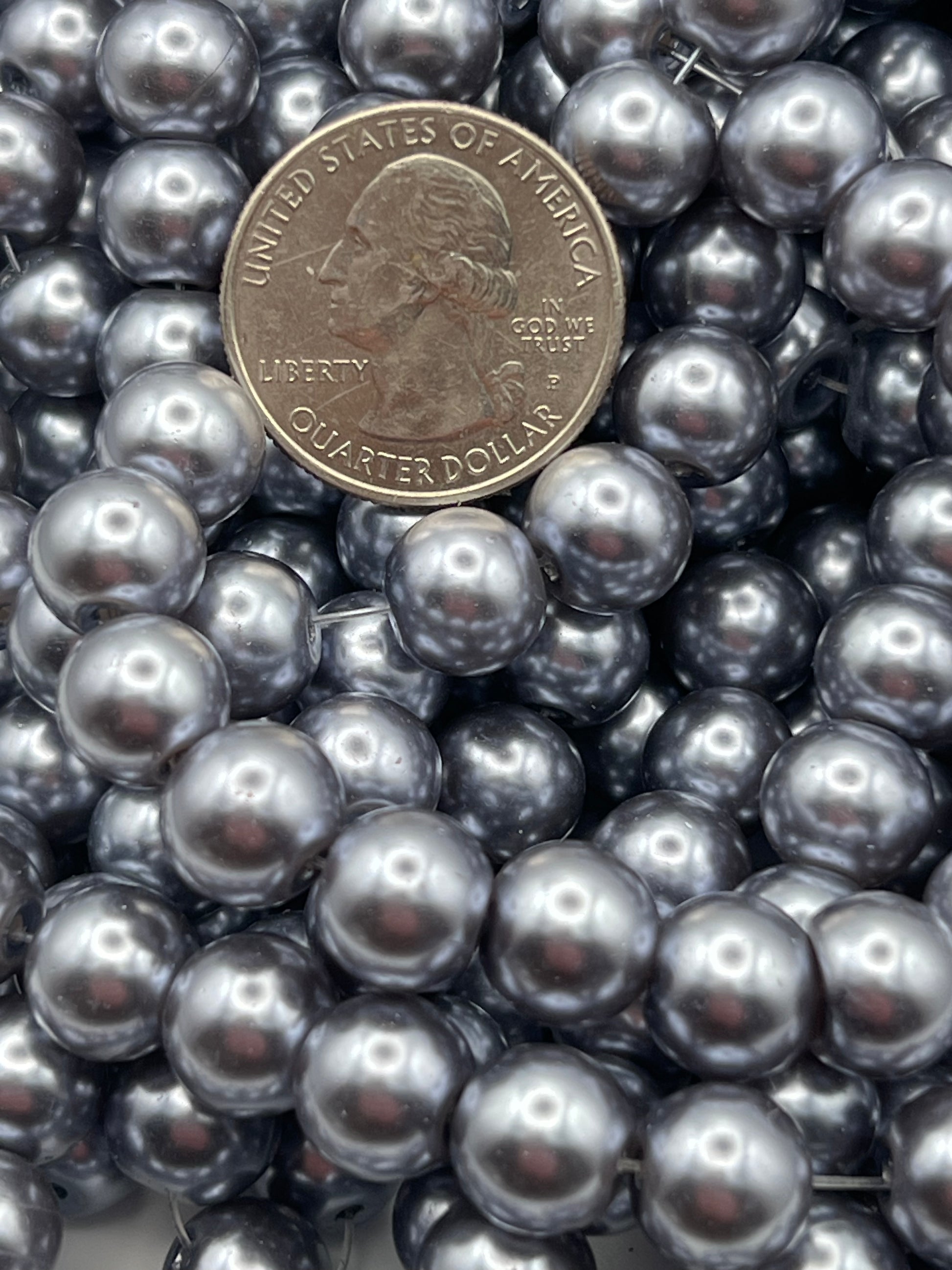 35 10mm Glass Pearl Beads Slate Gray
