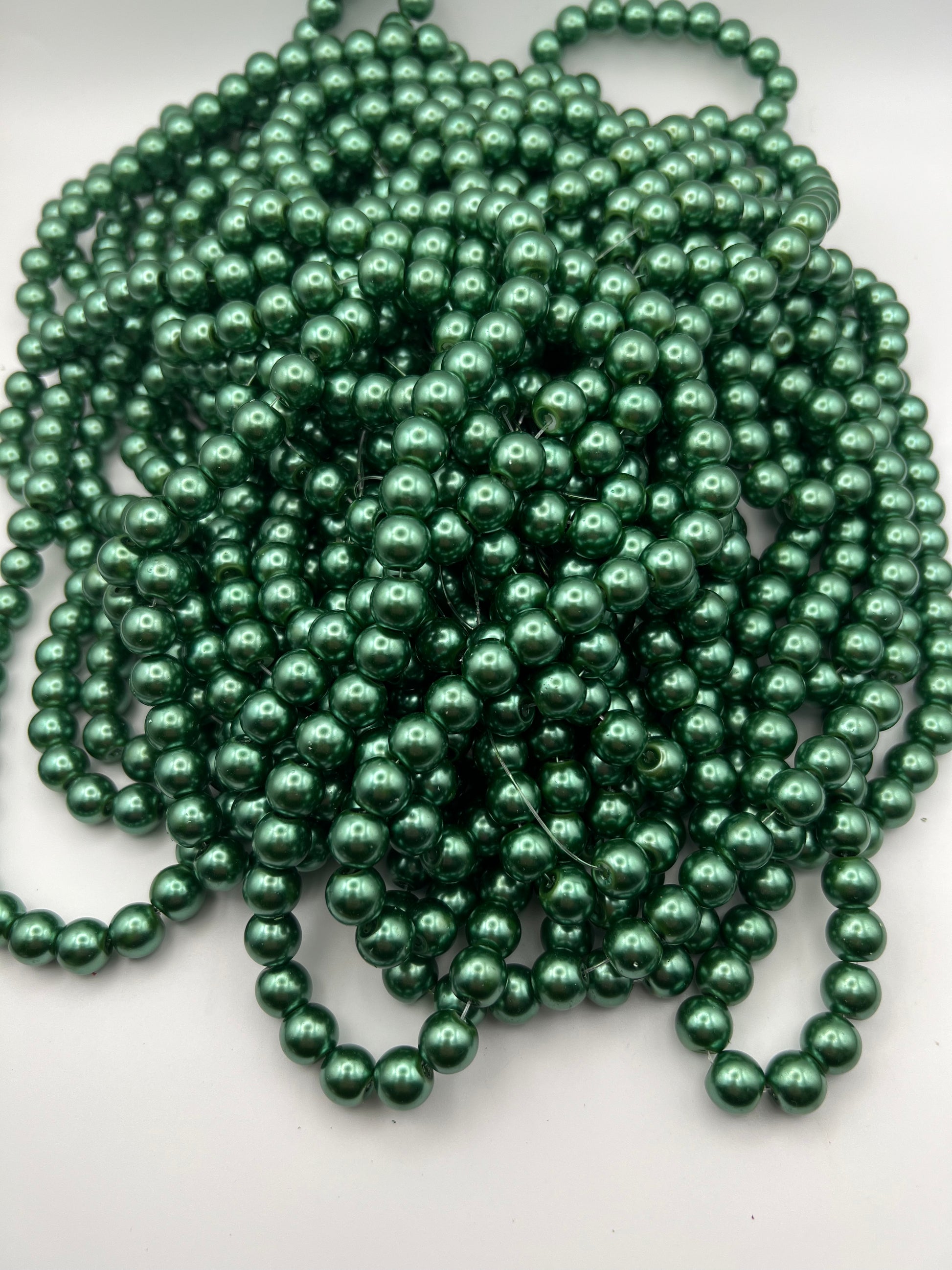 35 10mm Glass Pearl Beads Dark Green