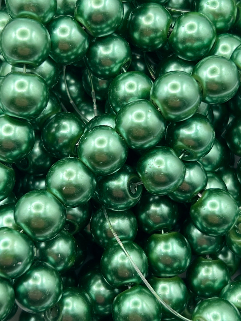 35 10mm Glass Pearl Beads Dark Green