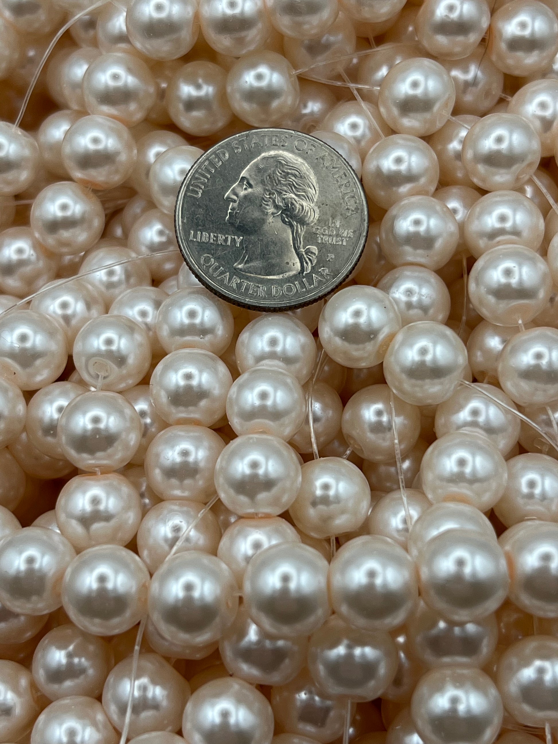 35 10mm Glass Pearl Beads Antique White