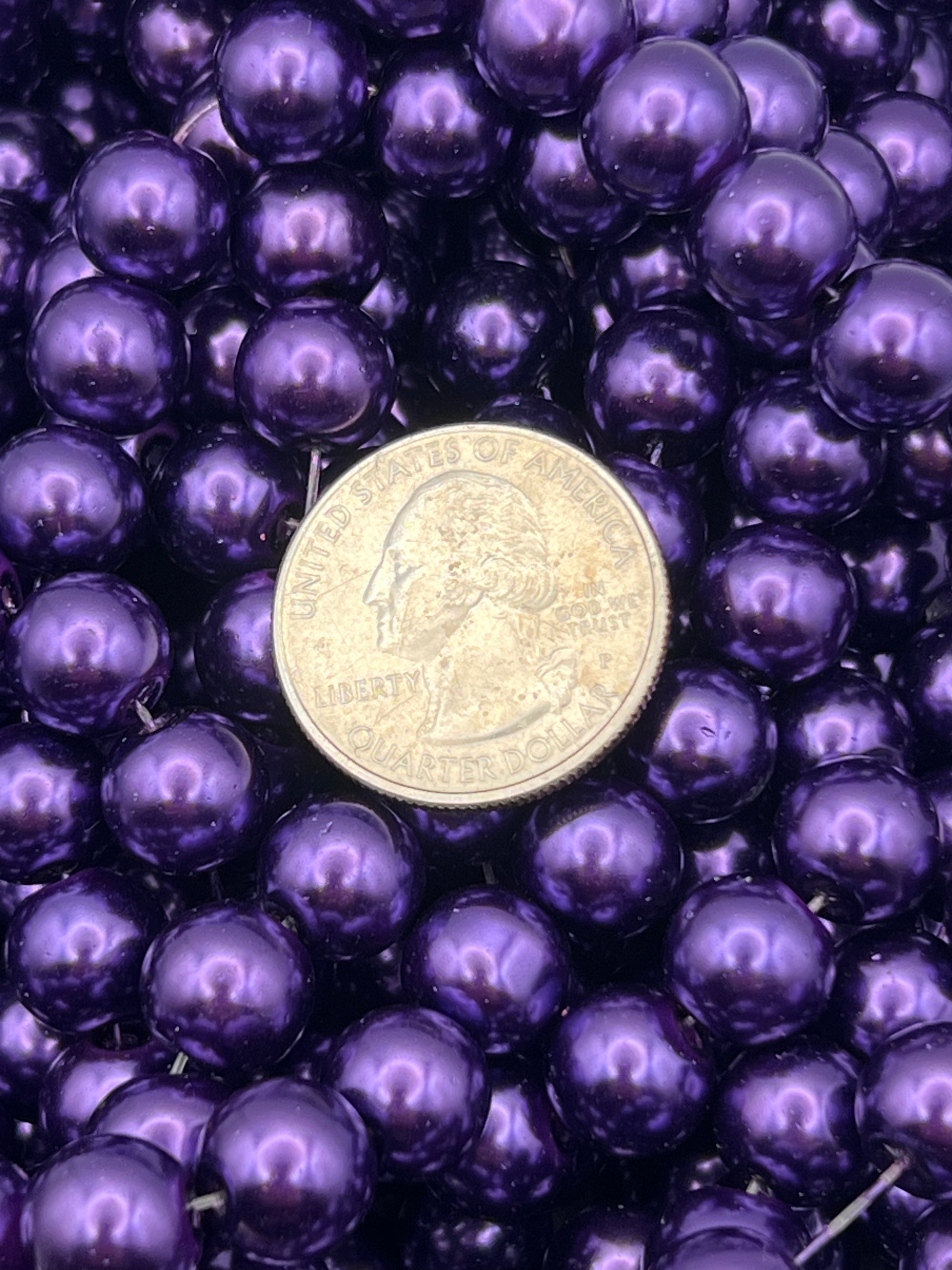 35 10mm Glass Pearl Beads Purple