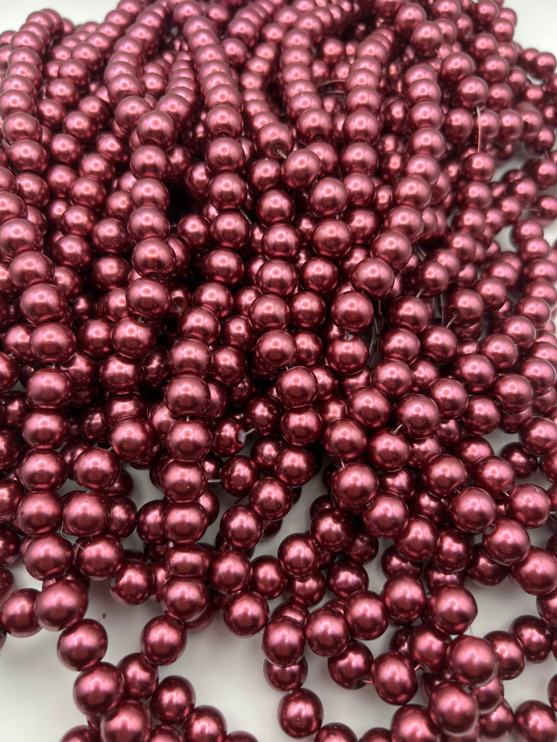 35 10mm Glass Pearl Beads Violet Red