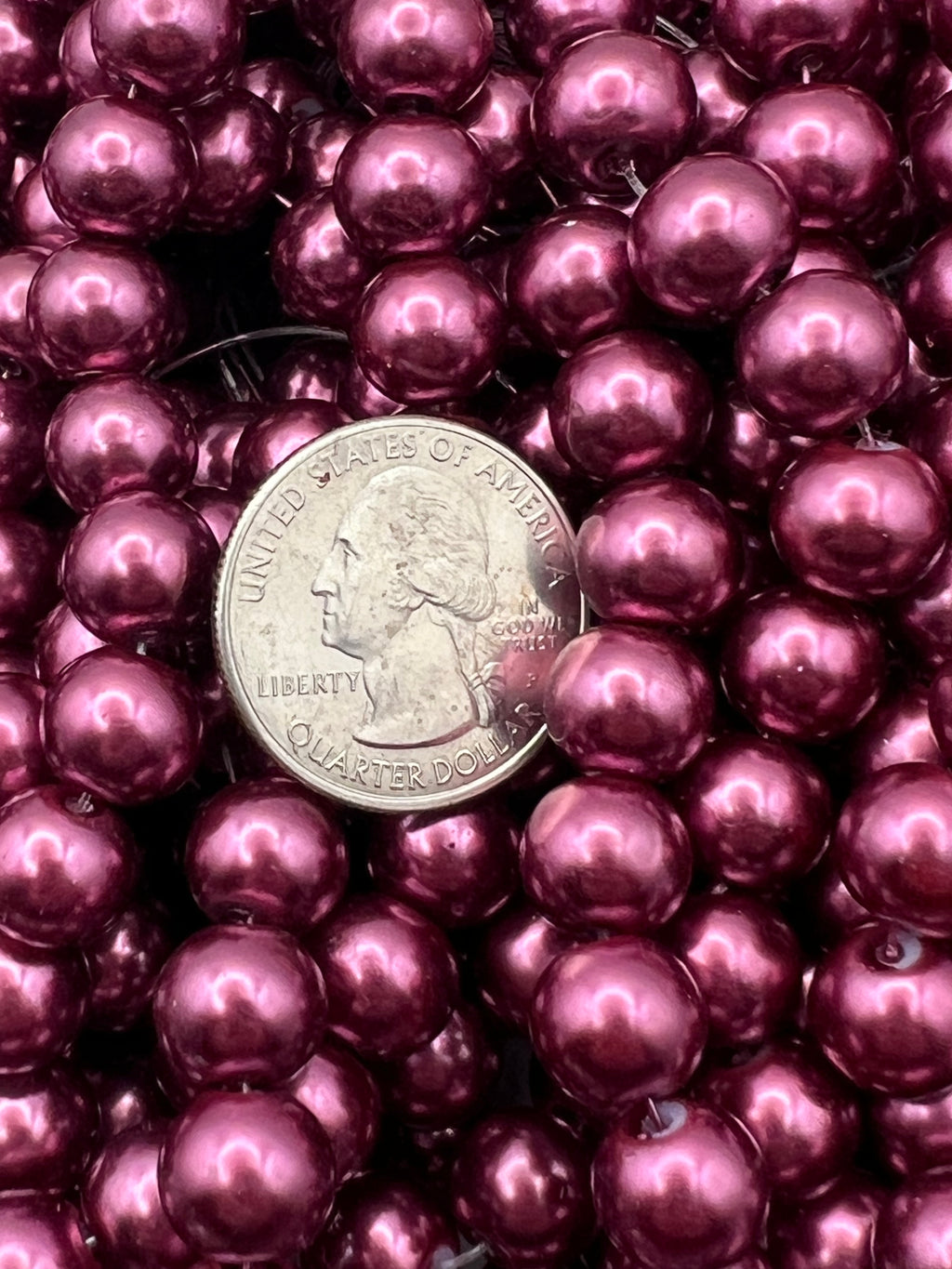 35 10mm Glass Pearl Beads Violet Red